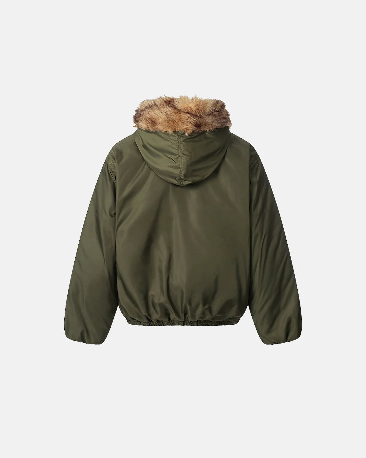 Faux Fur Hooded Green Padded Jacket | INFLATION Streetwear