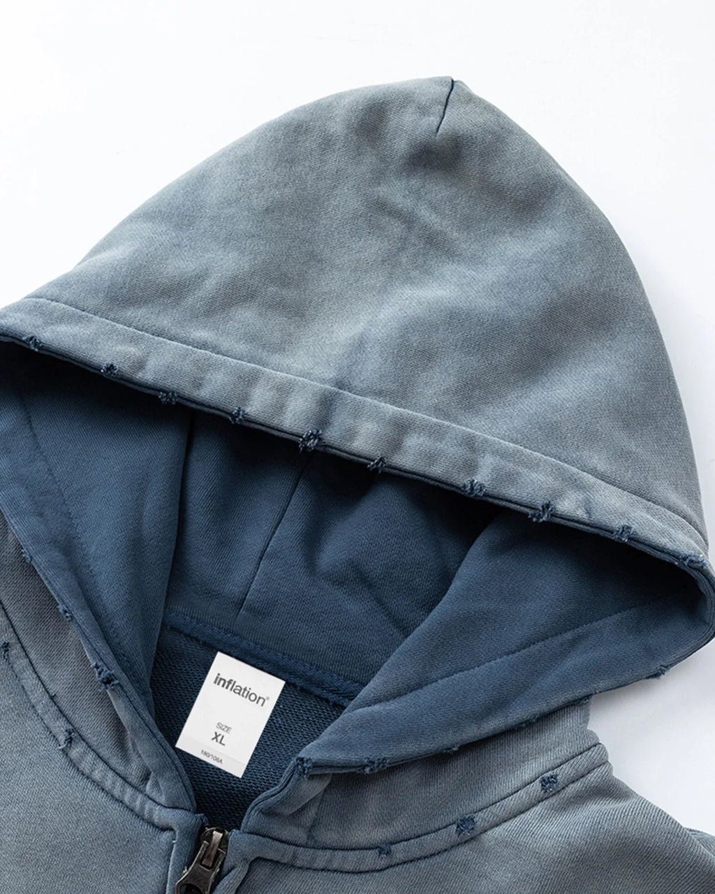 Blue Distressed Acid Wash Zip Up Hoodies | Inflation Streetwear
