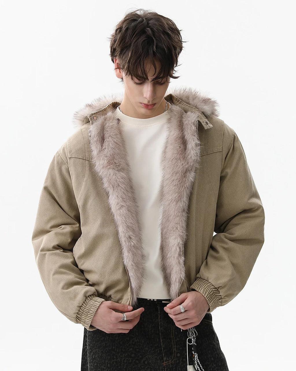 Detachable Hooded Faux Fur Padded Jacket | Inflation Streetwear