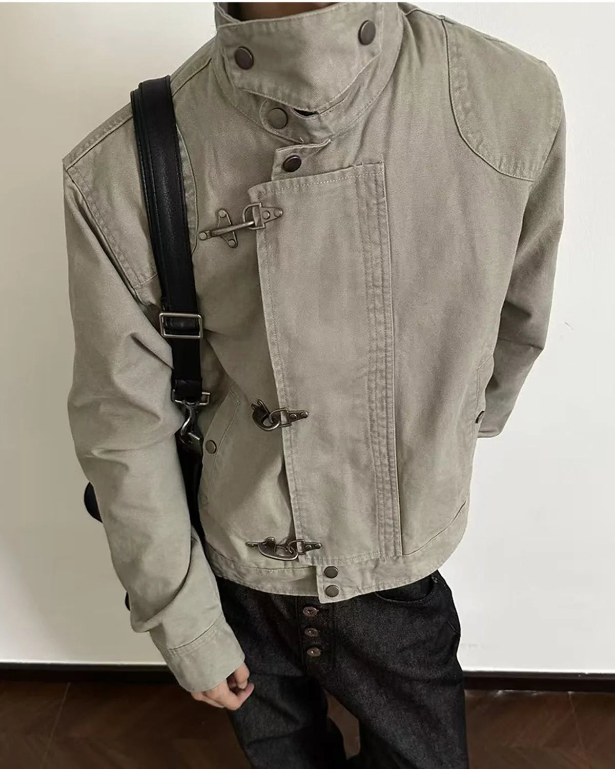 Khaki Canvas Clasp Jacket | Inflation Streetwear