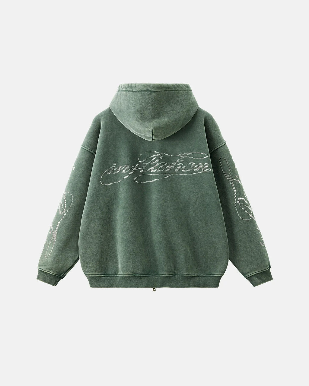 Logo Rhiestone Distressed Washed Zip Up Hoodies | Inflation Streetwear