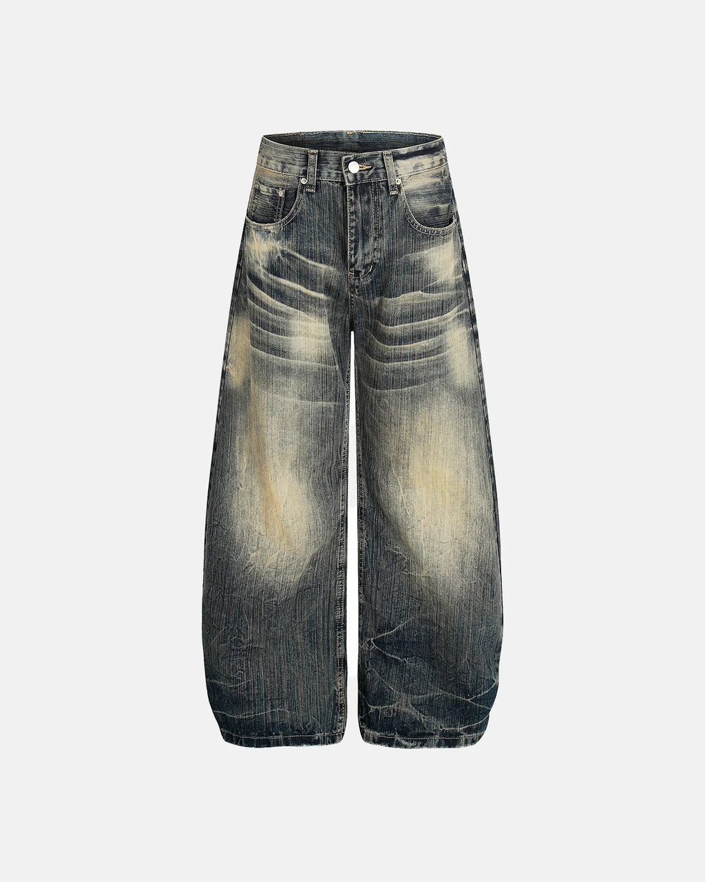 Distressed Whisker Wash Effect Baggy Jeans | Inflation Streetwear