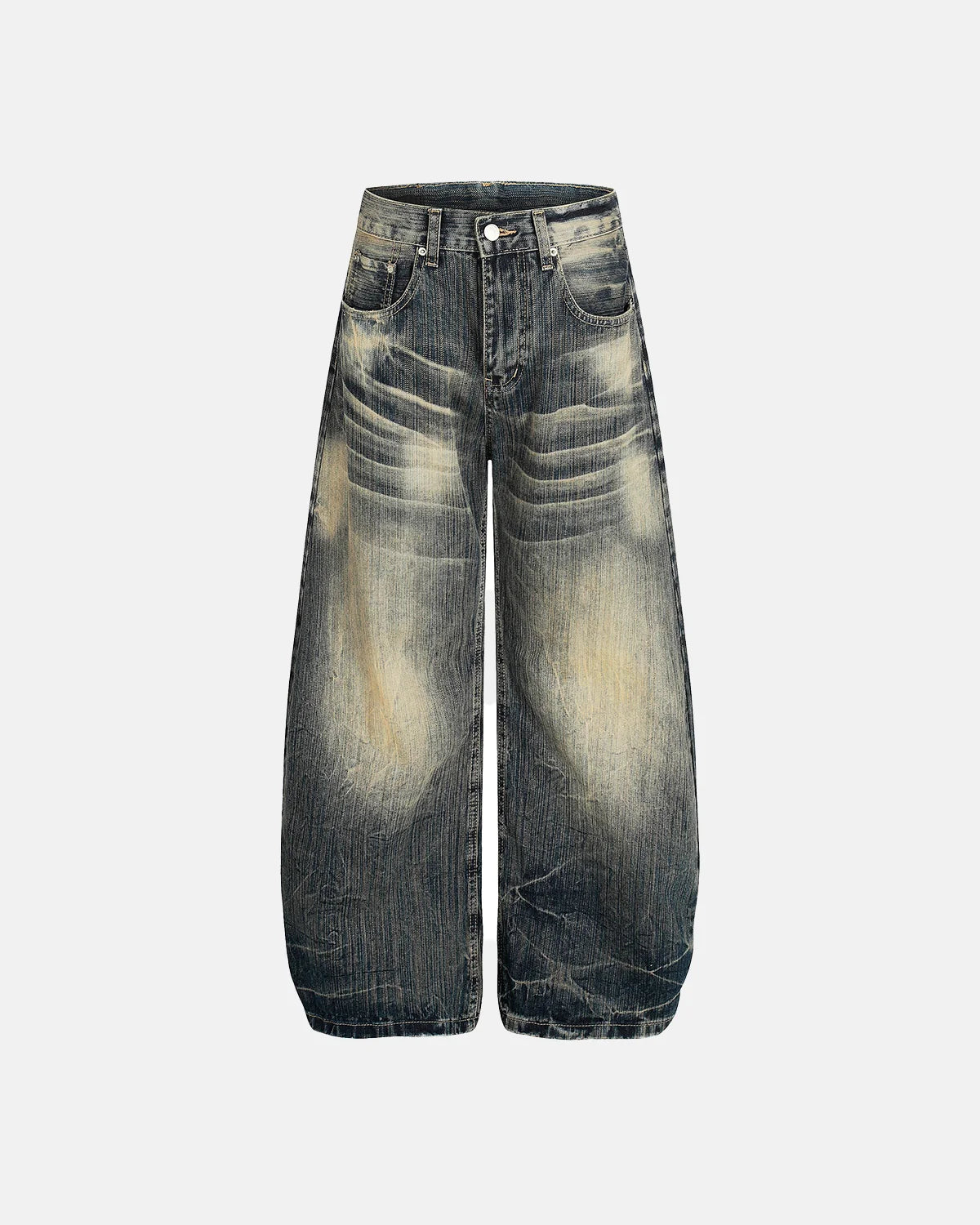 Distressed Whisker Wash Effect Baggy Jeans | Inflation Streetwear
