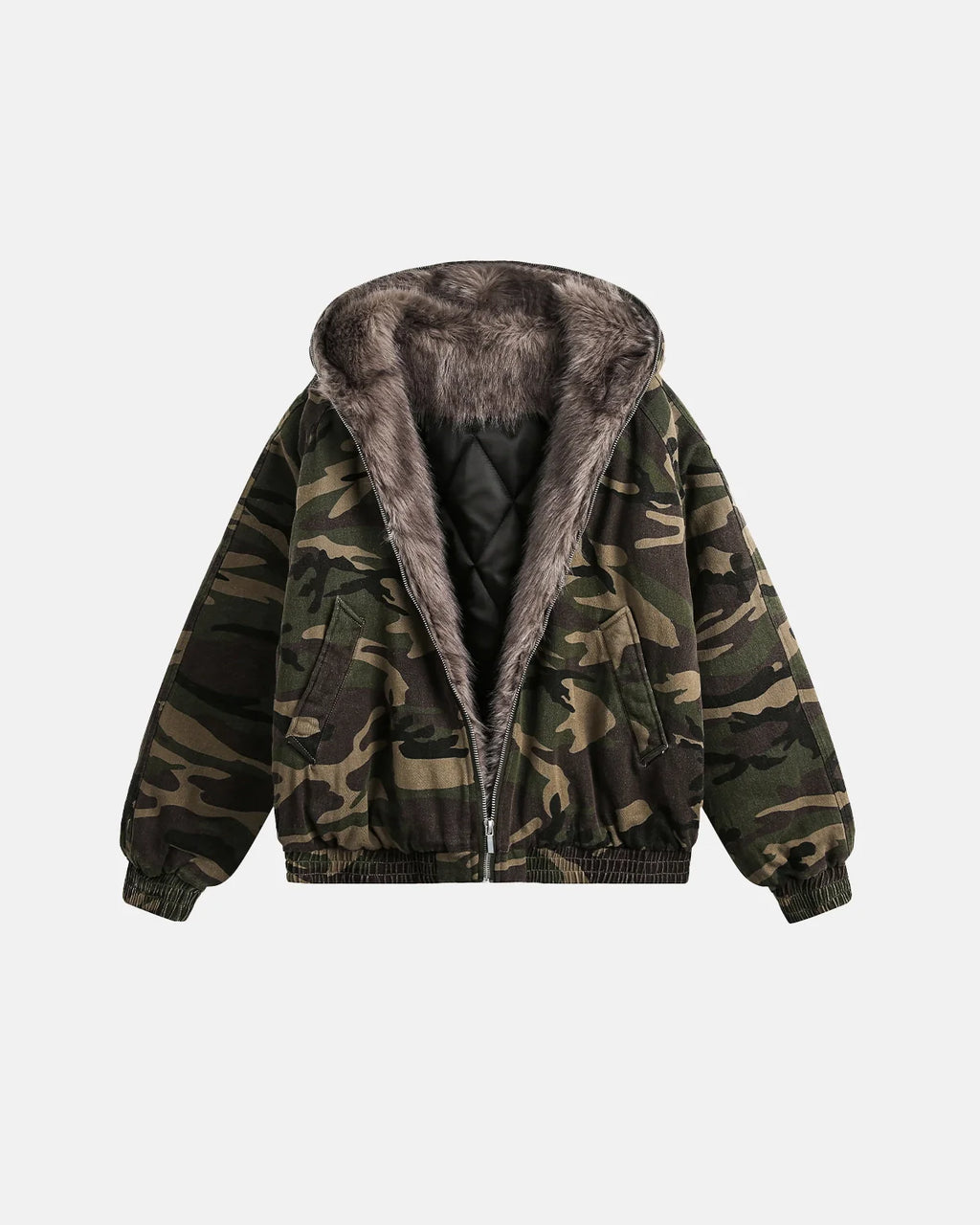 Camo Faux Fur Lined Bomber Jacket | Inflation Streetwear