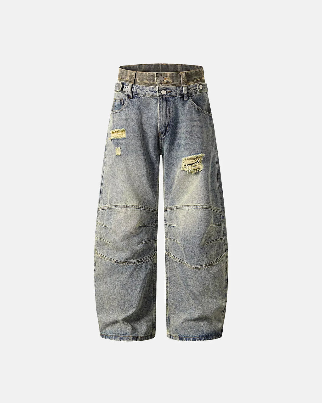 Double Waist Ripped Baggy Jeans | Inflation Streetwear