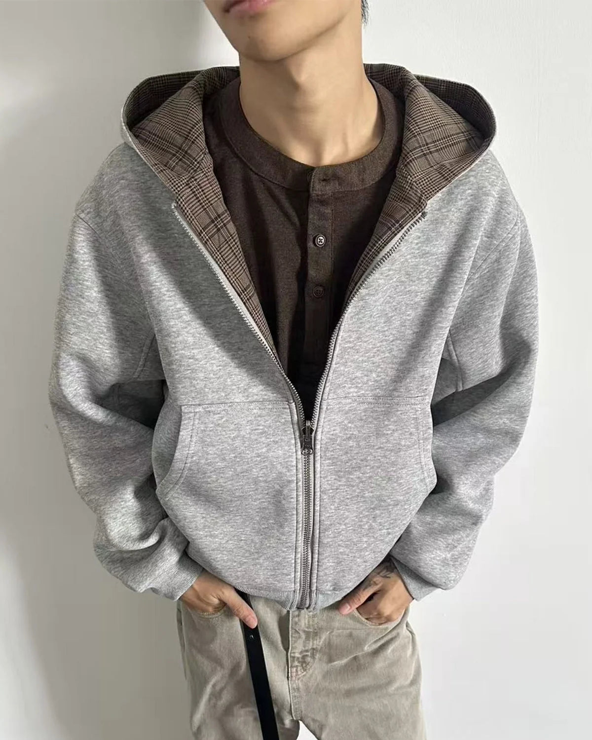 Yellow Plaid Reversible Zip-Up Hoodie | INFLATION Streetwear