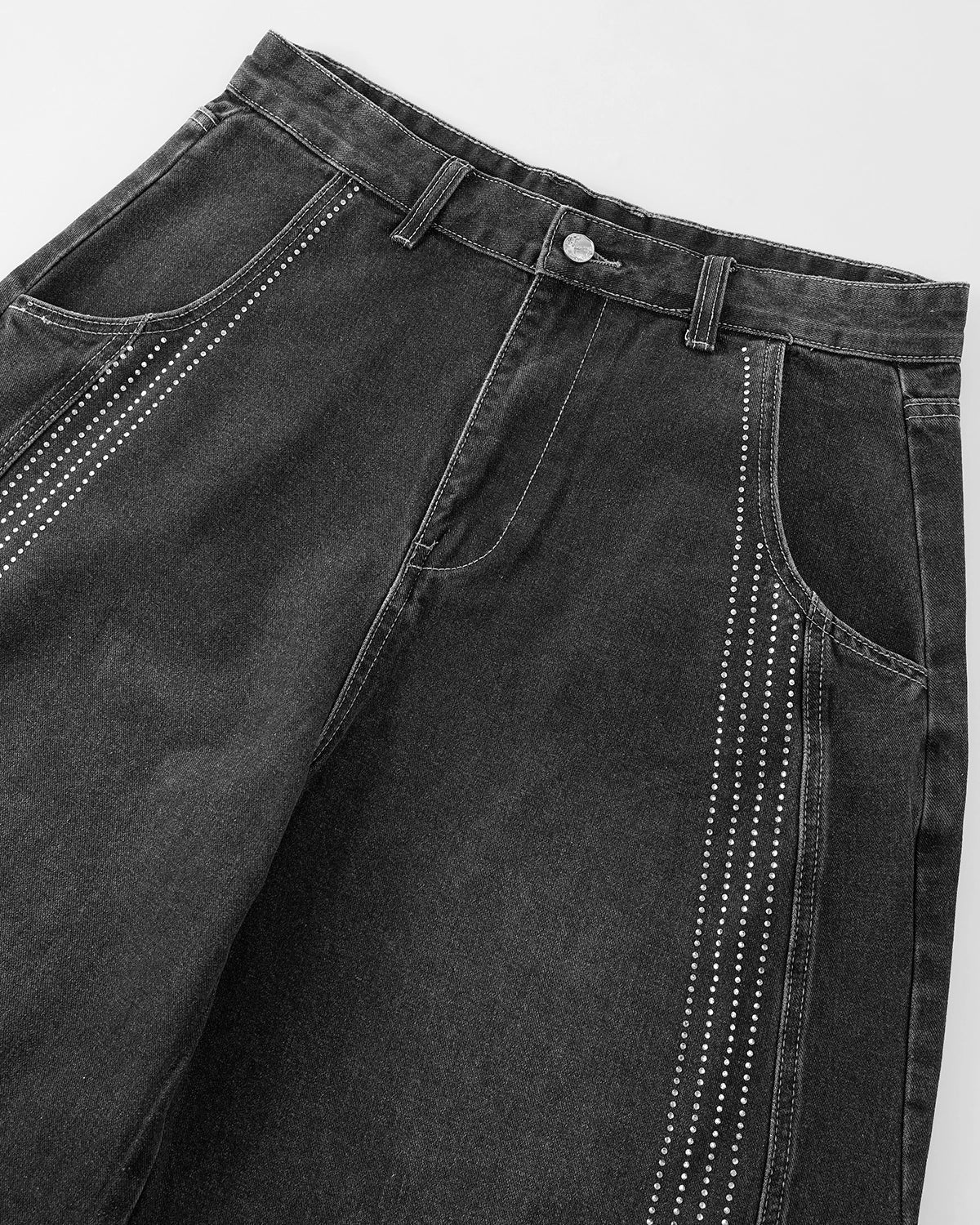 Front Striped Rhinestone Barrel Jeans | Inflation Streetwear