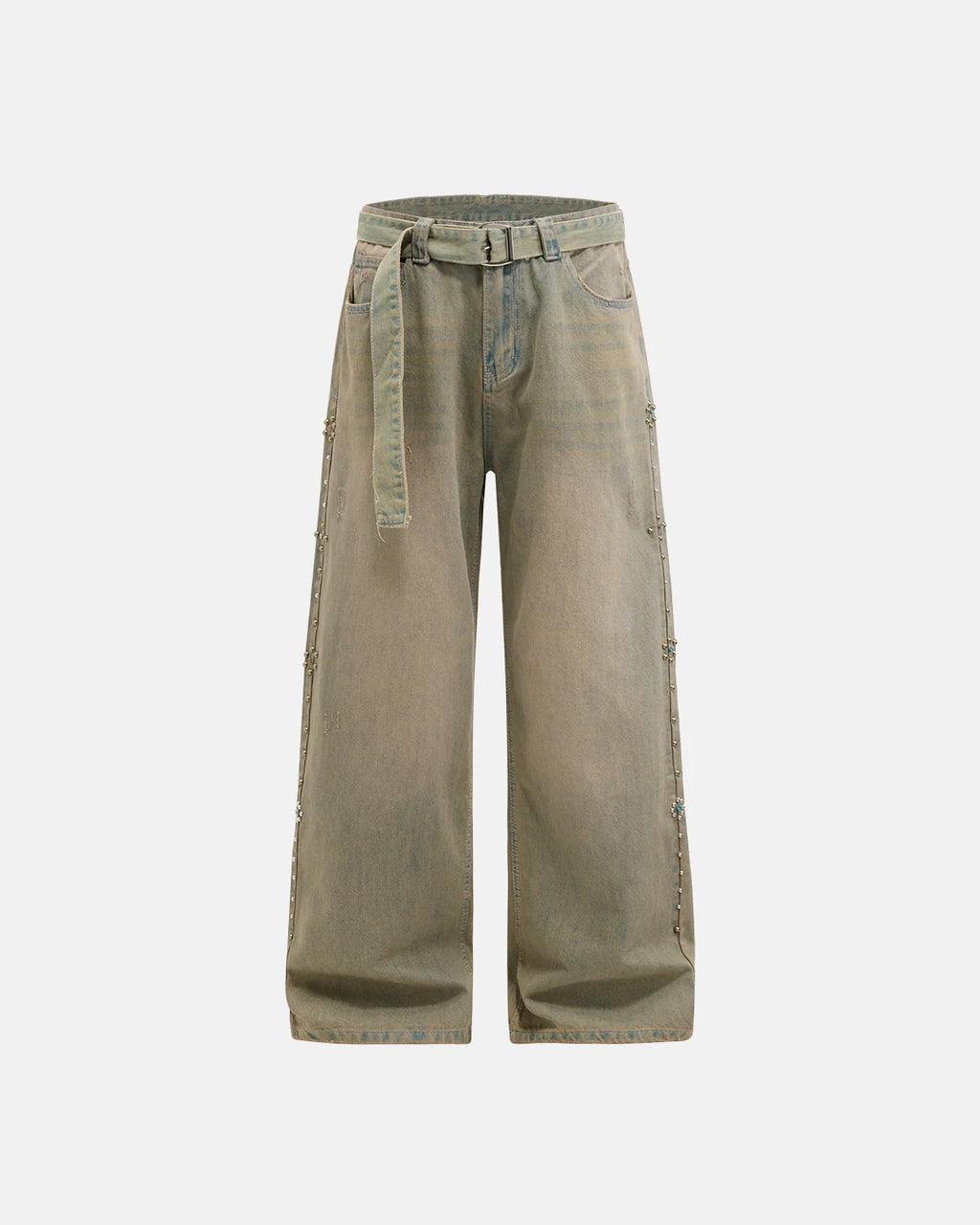 Beaded Studded Washed Baggy Jeans | INFLATION Streetwear