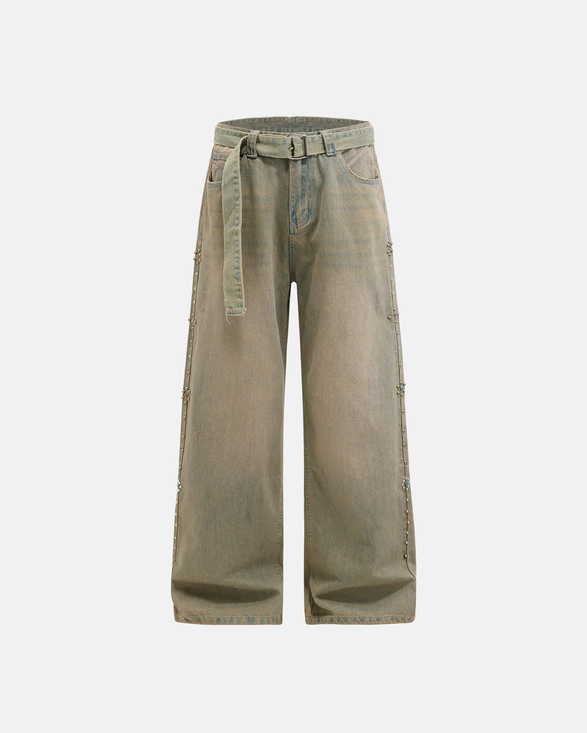 Beaded Studded Washed Baggy Jeans | INFLATION Streetwear