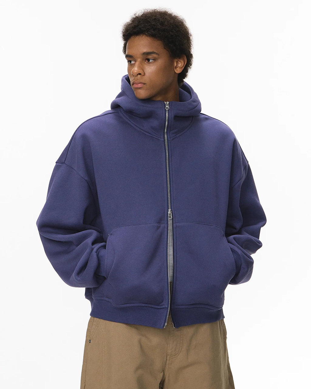 High Collar Fleece Double Zip-Up Hoodies | Inflation Streetwear