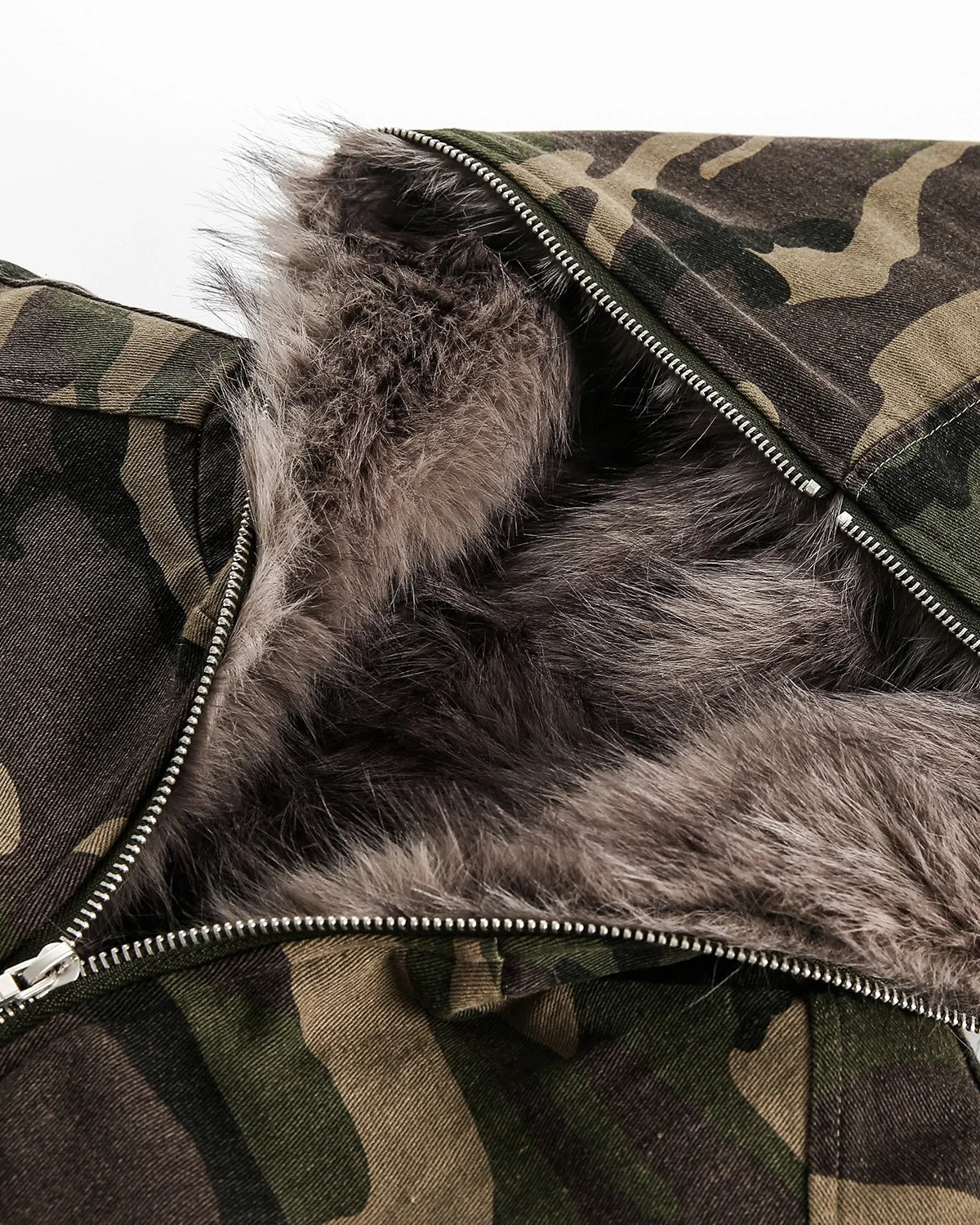 Camo Faux Fur Lined Bomber Jacket | Inflation Streetwear