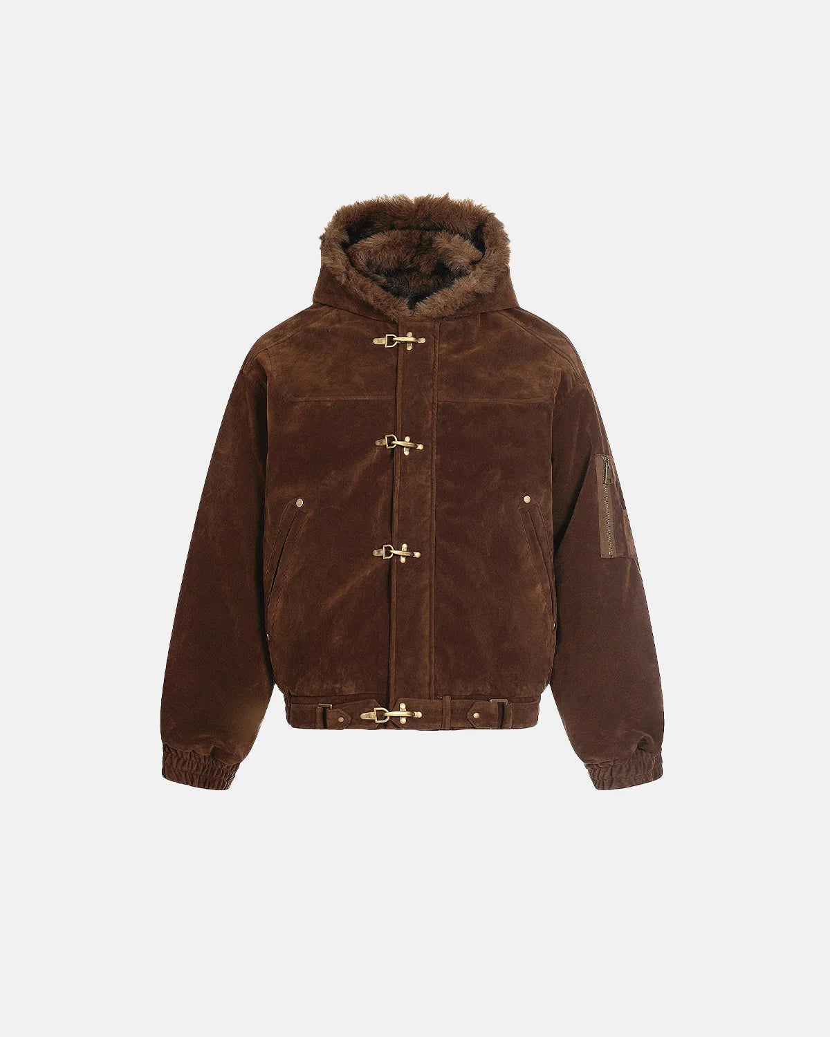 Faux Fur Lined Clasp Bomber Jacket | Inflation Streetwear