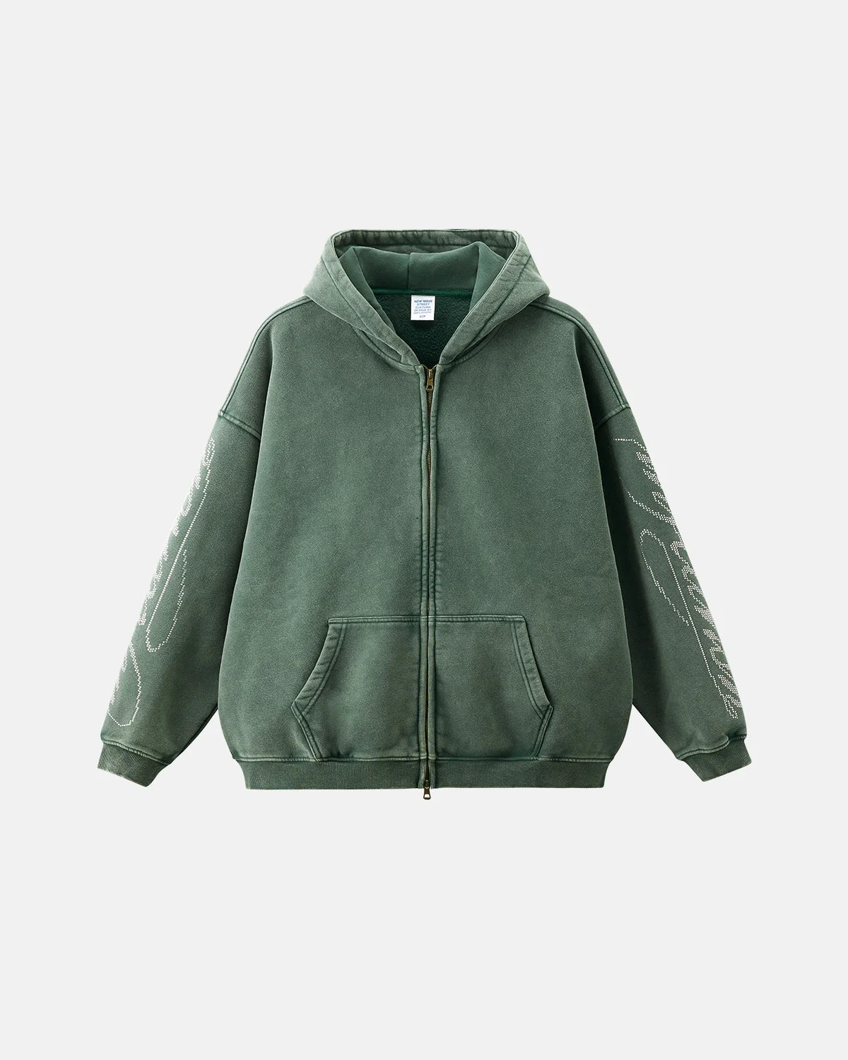 Logo Rhiestone Distressed Washed Zip Up Hoodies | Inflation Streetwear