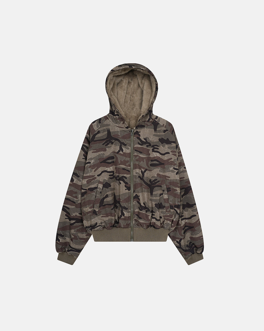 Reversible Camo Faux Fur Cotton Jacket | Inflation Streetwear