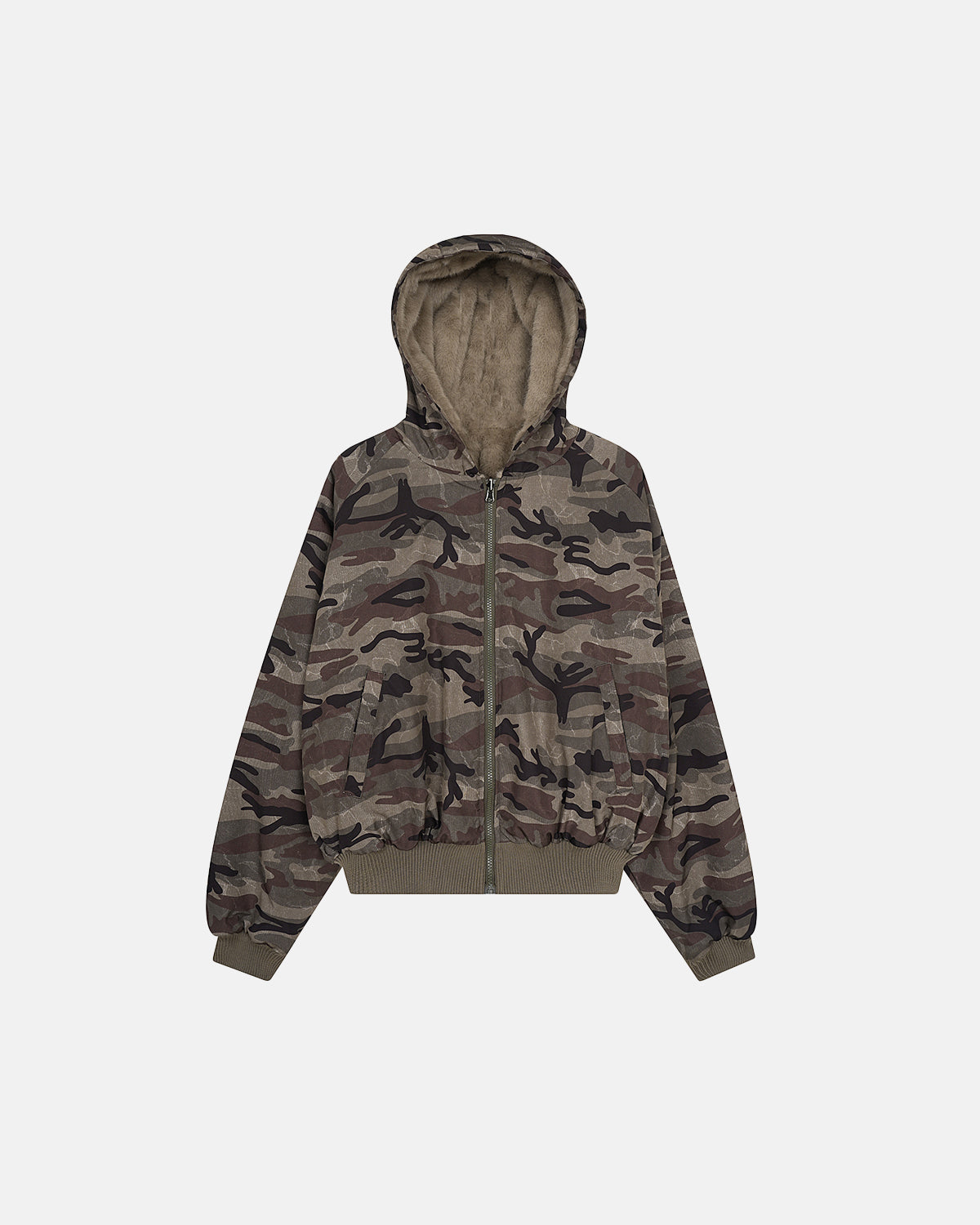 Reversible Camo Faux Fur Cotton Jacket | Inflation Streetwear