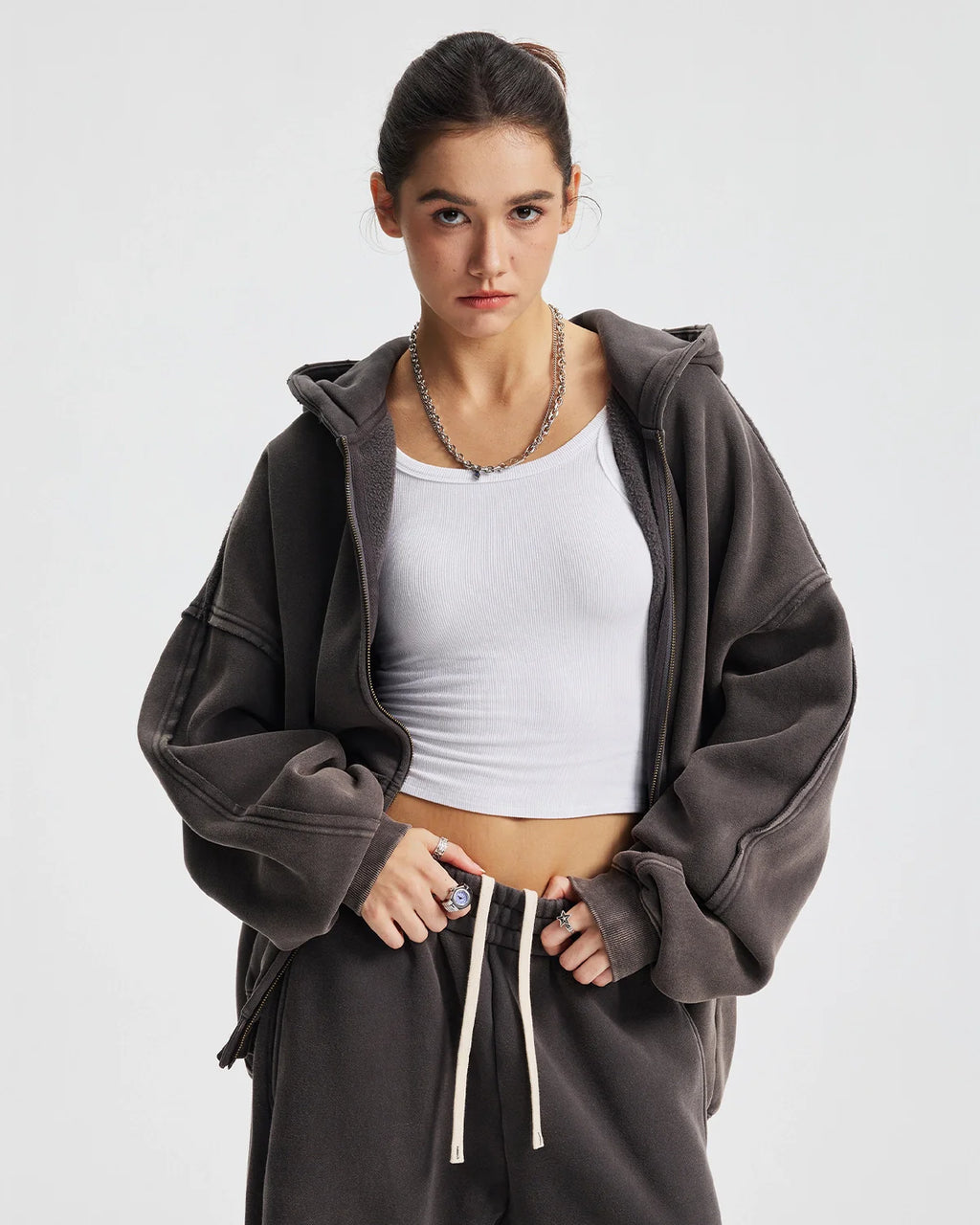 Distressed Acid Wash Double Zip Up Hoodies | Inflation Streetwear