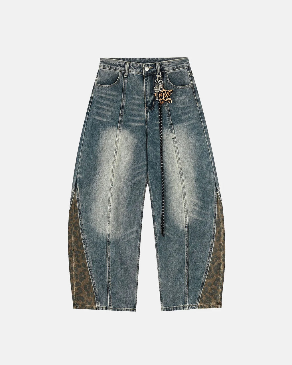 Leopard Patchwork Wide Leg Denim Jeans | Inflation Streetwear