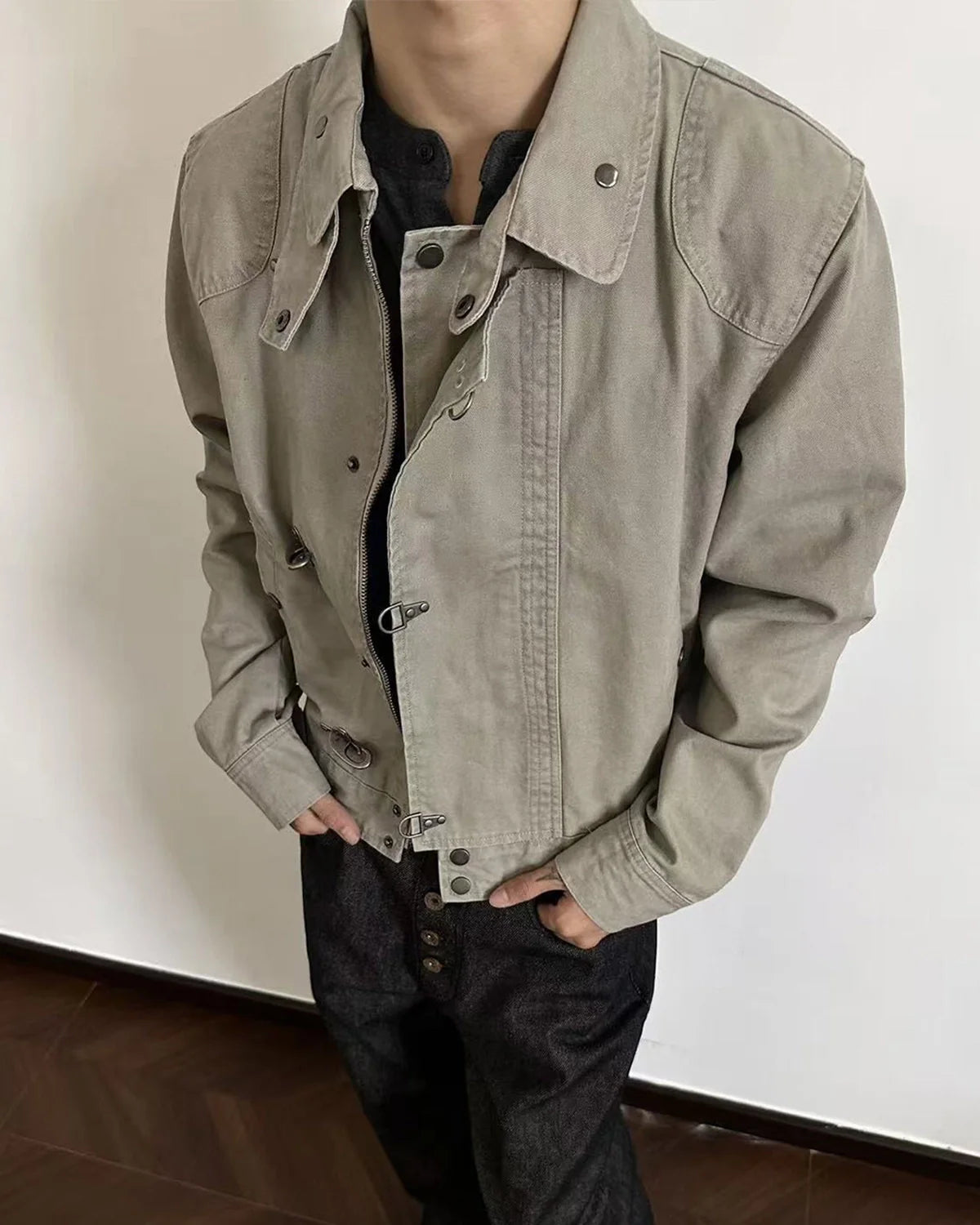 Khaki Canvas Clasp Jacket | Inflation Streetwear