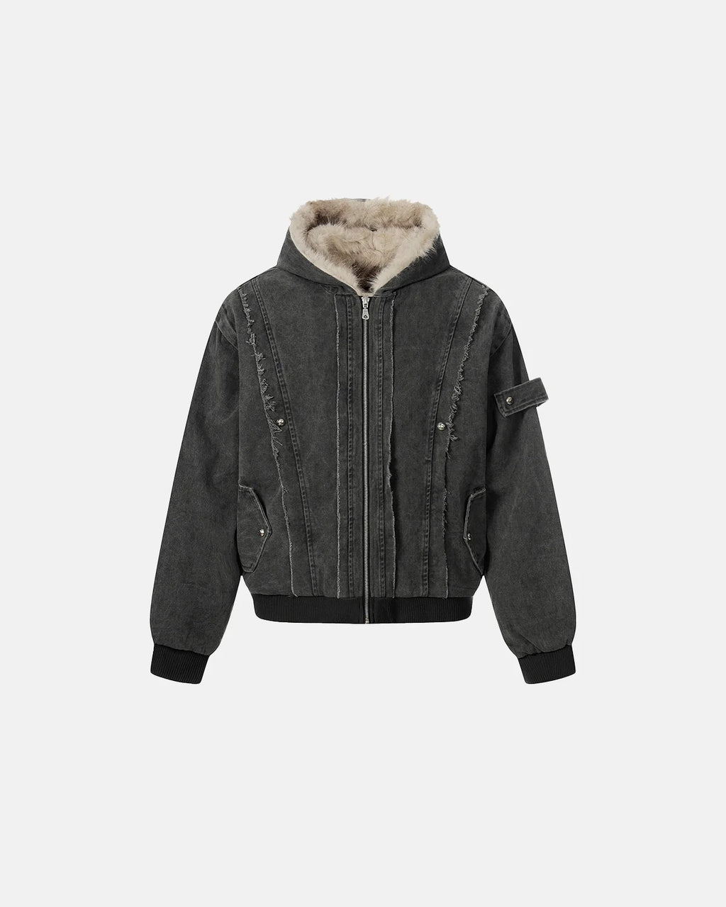 Faux Fur Lined Washed Hooded Jacket | Inflation Streetwear