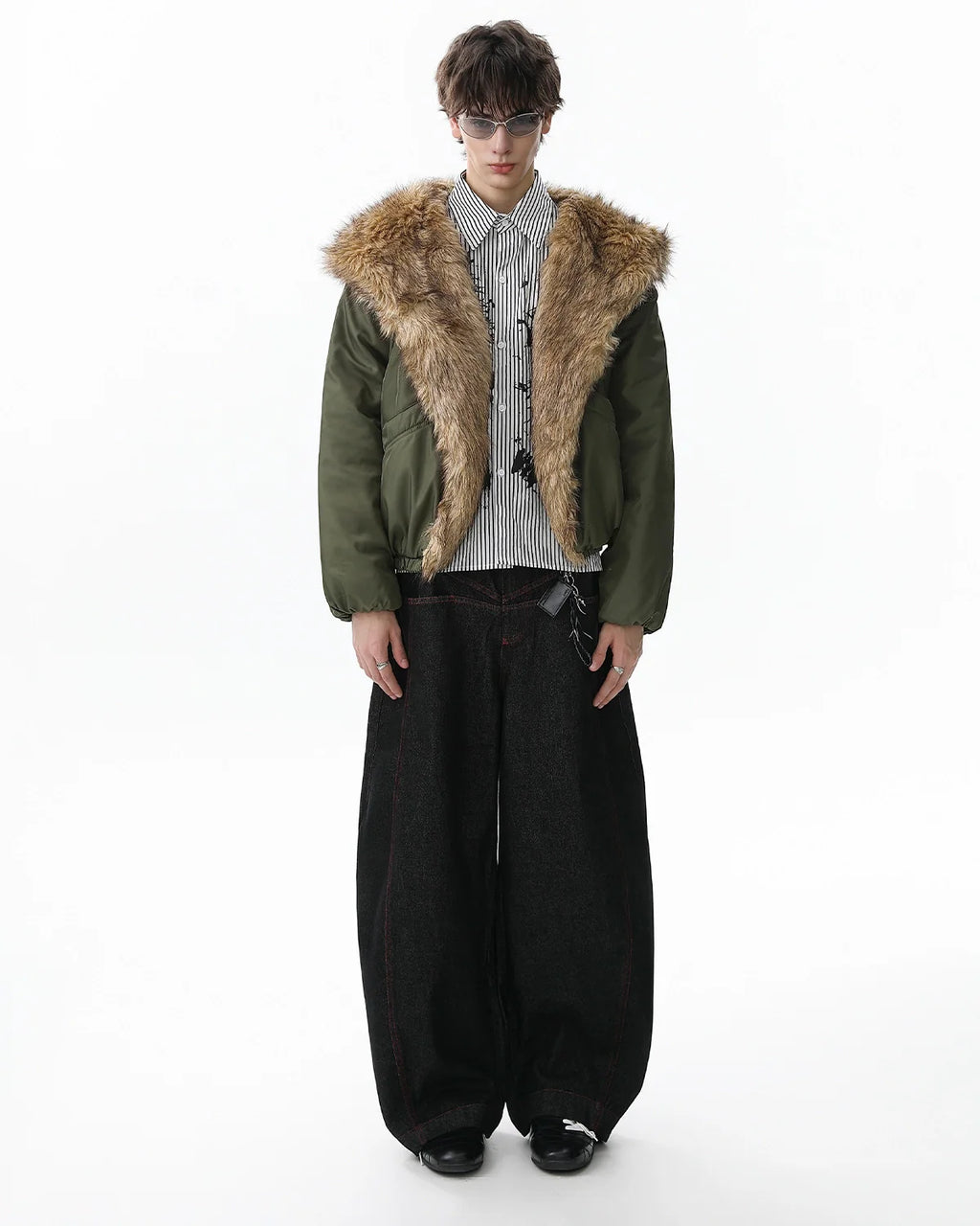 Faux Fur Hooded Green Padded Jacket | INFLATION Streetwear