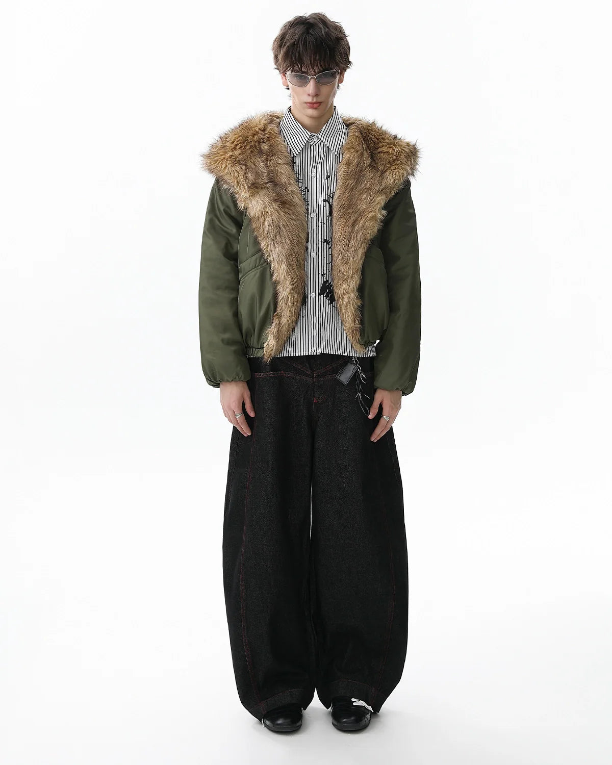 Faux Fur Hooded Green Padded Jacket | INFLATION Streetwear