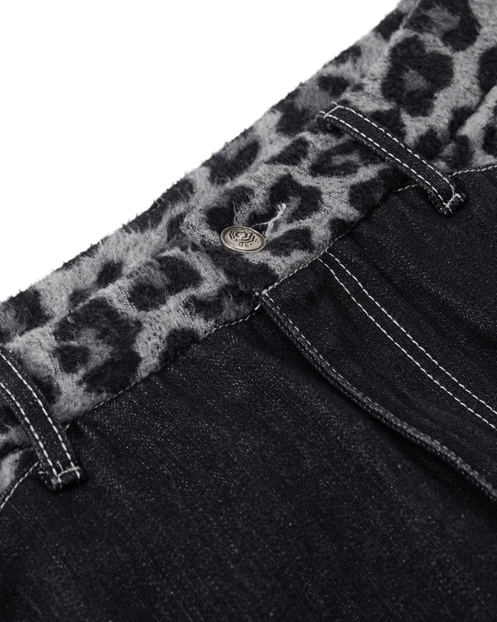 Leopard Patchwork Raw Straight-leg Jeans | Inflation Streetwear