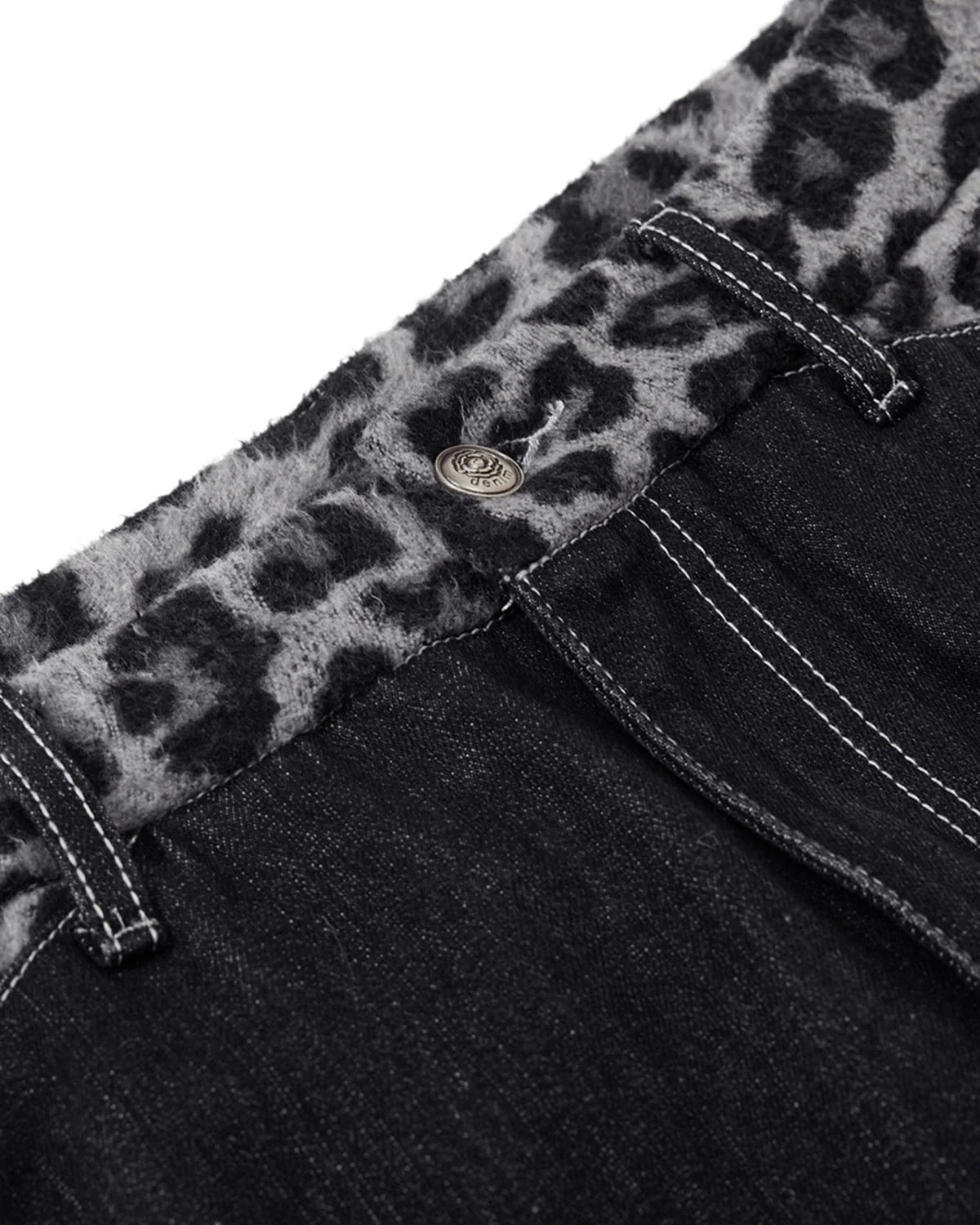 Leopard Patchwork Raw Straight-leg Jeans | Inflation Streetwear