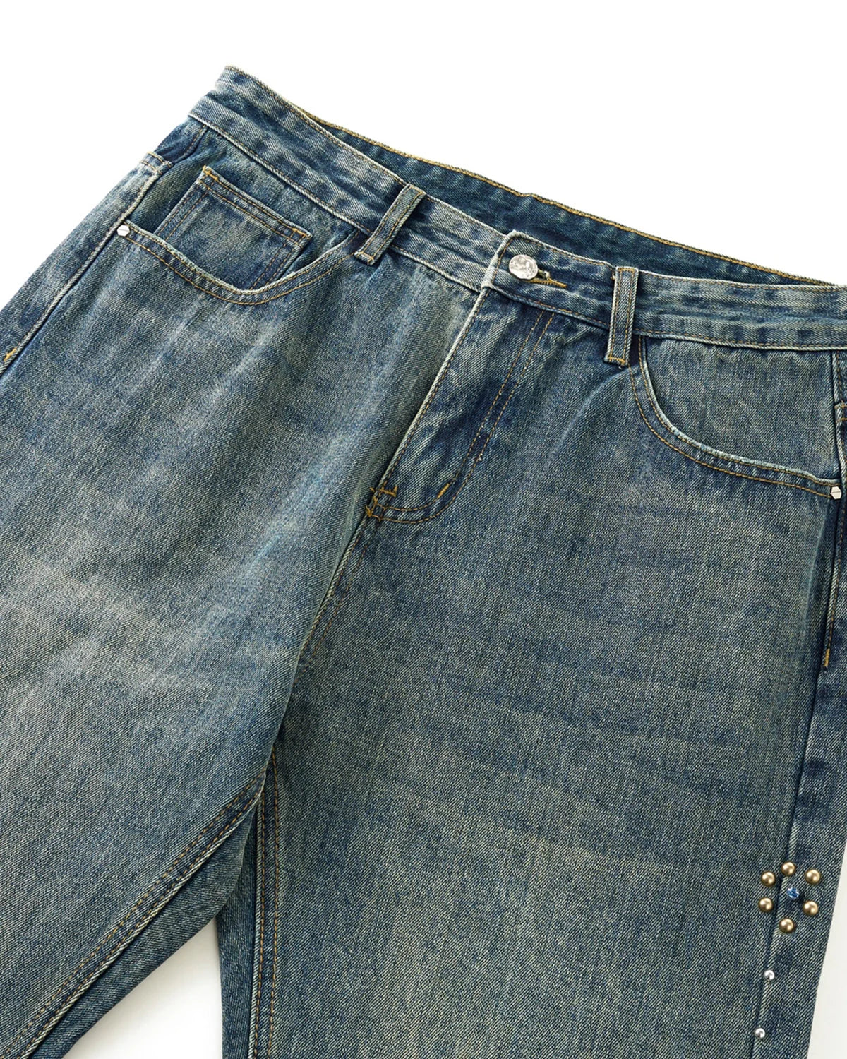 Acid Wash Beaded Studded Baggy Jeans | Inflation Streetwear