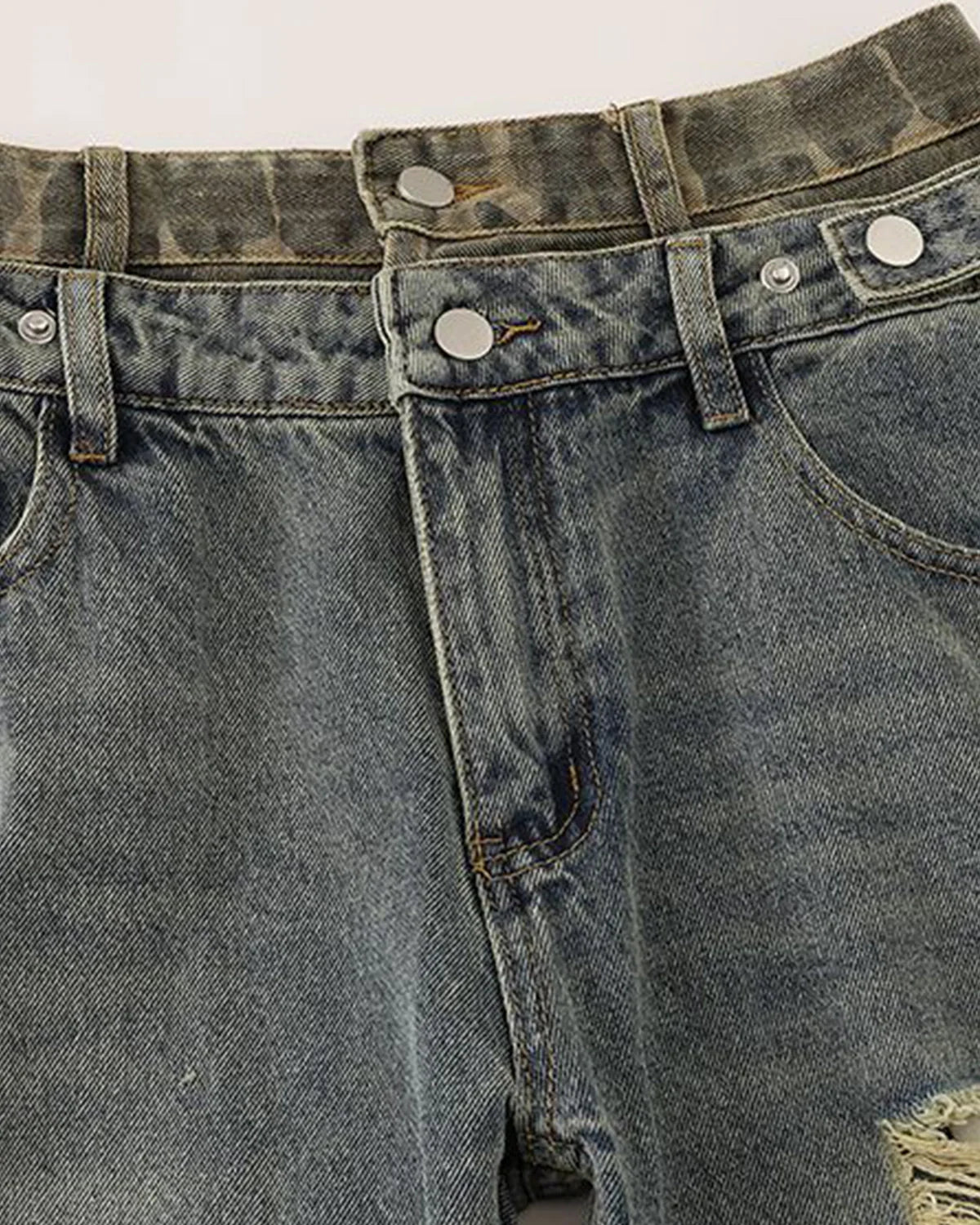 Double Waist Ripped Baggy Jeans | Inflation Streetwear