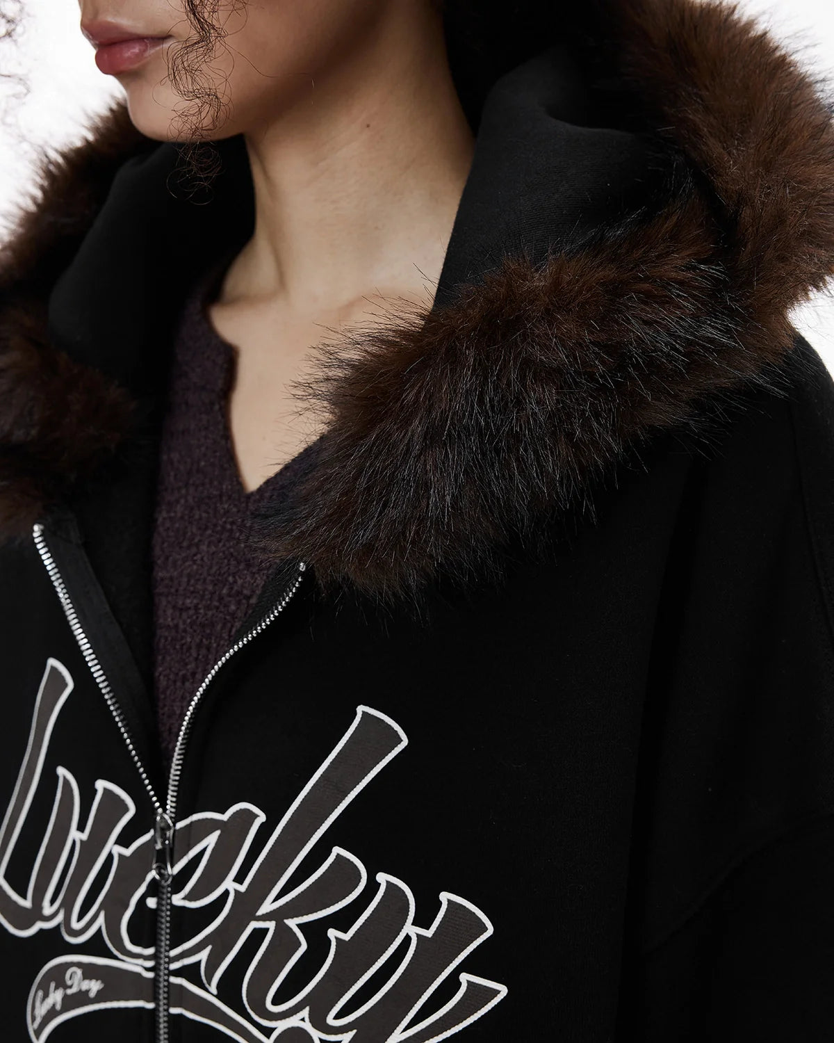 Faux Fur Collar Zip Up Hoodie Jacket  | Inflation Streetwear