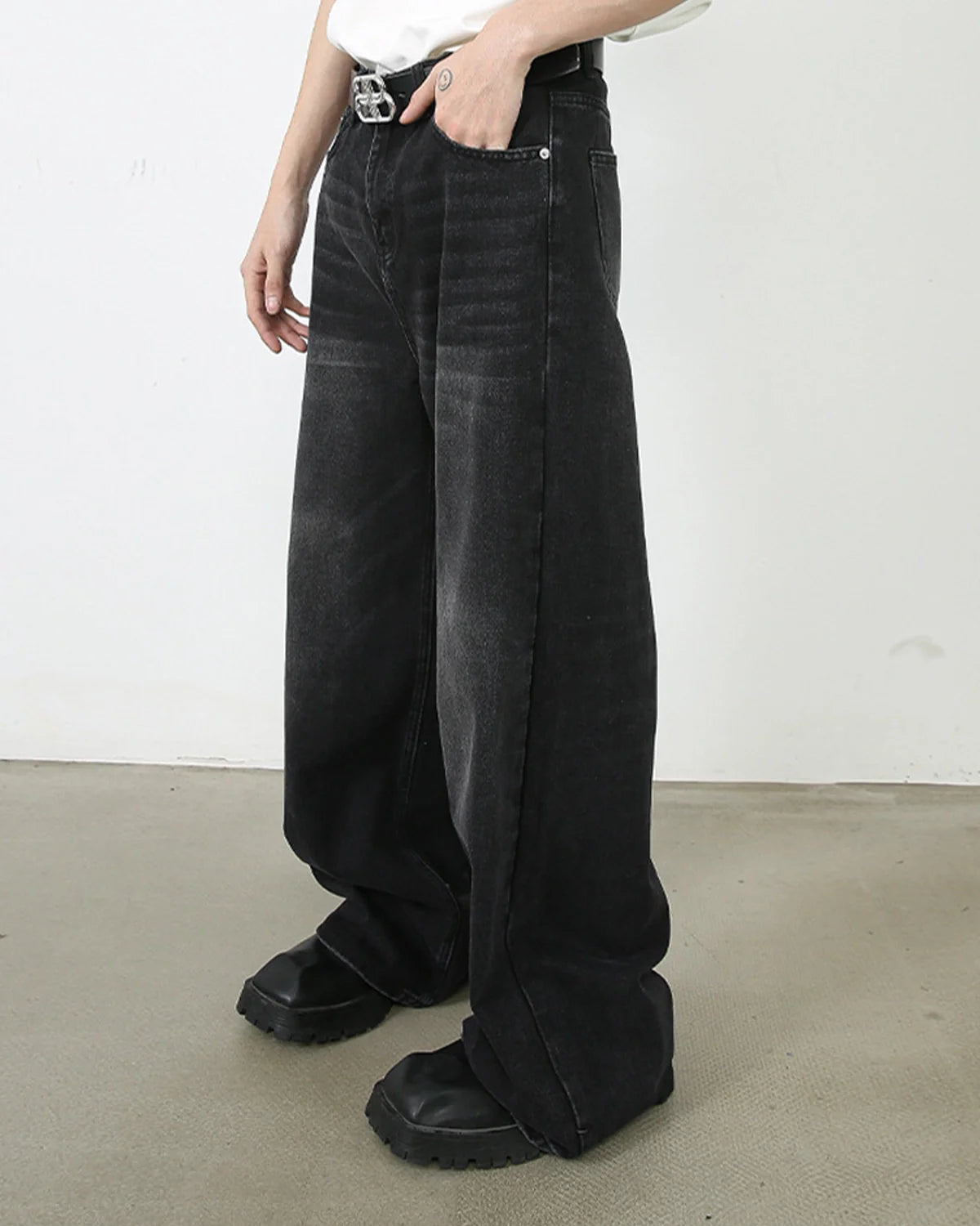 Black Monkey Washed Wide Leg Jeans | INFLATION Streetwear