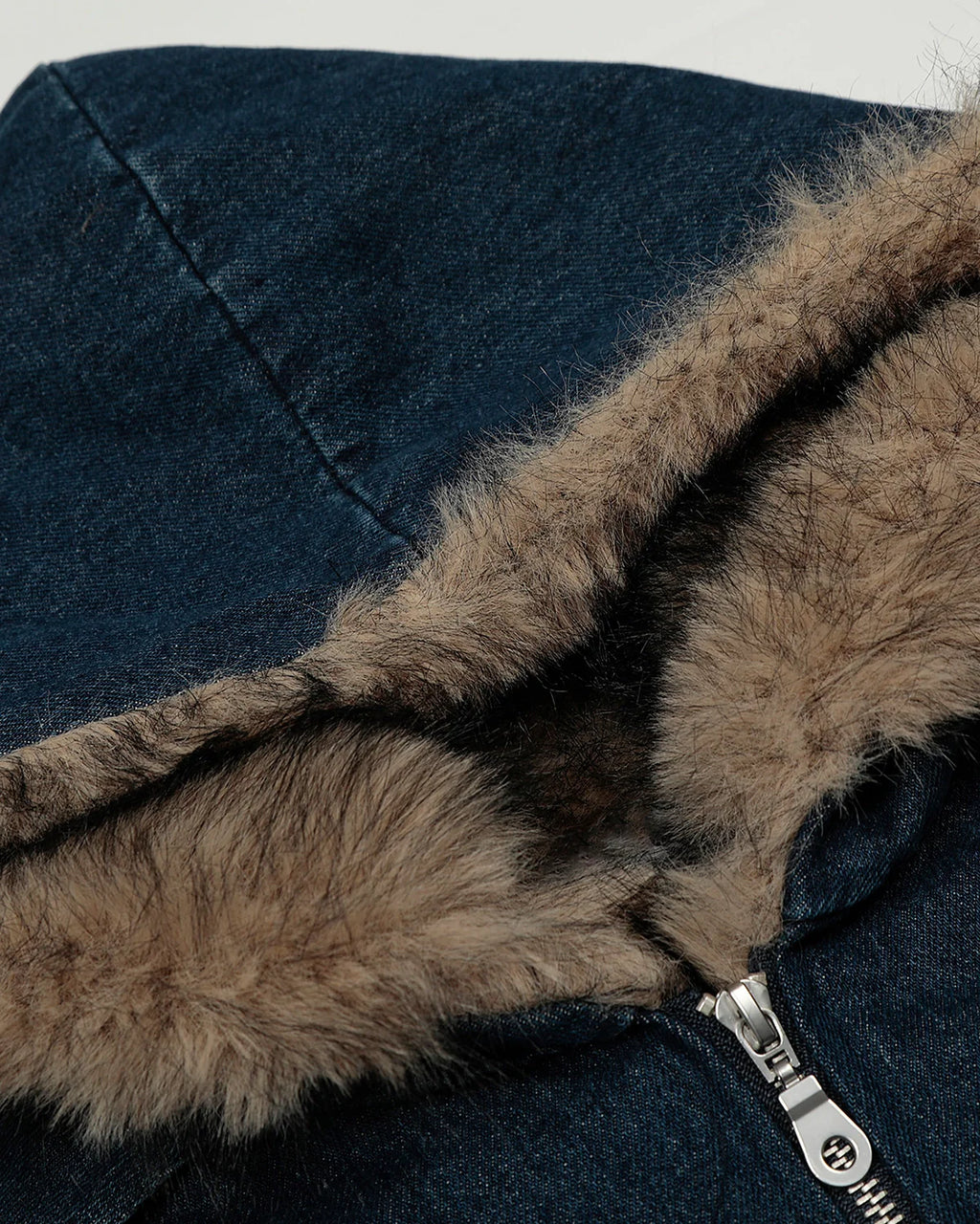 Faux Fur Hooded Padded Denim Jacket | INFLATION Streetwear