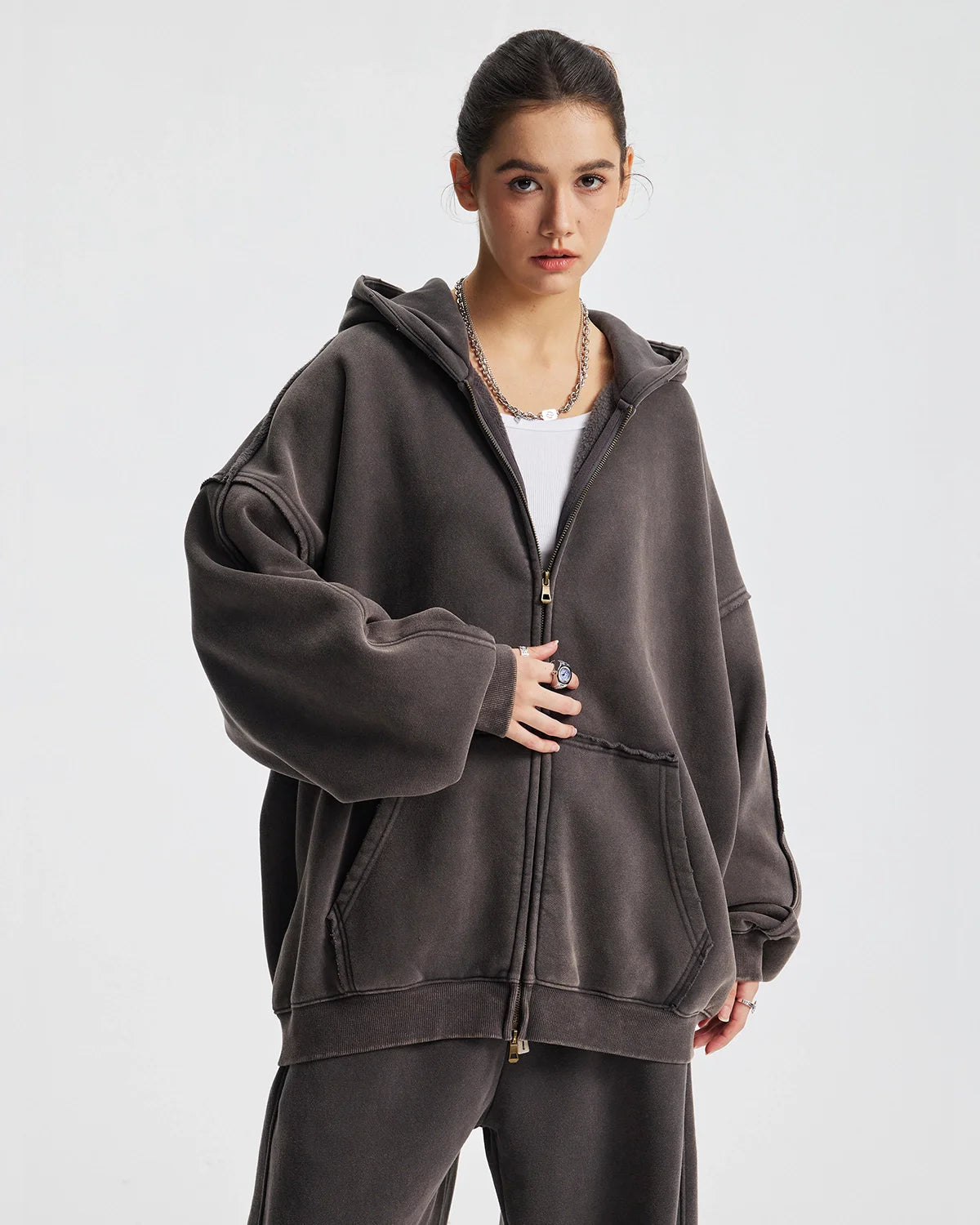 Distressed Acid Wash Double Zip Up Hoodies | Inflation Streetwear