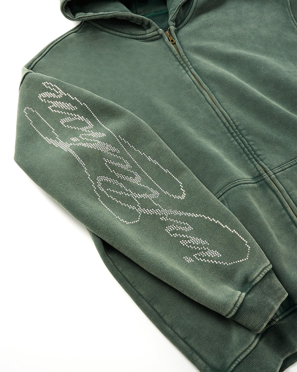 Logo Rhiestone Distressed Washed Zip Up Hoodies | Inflation Streetwear