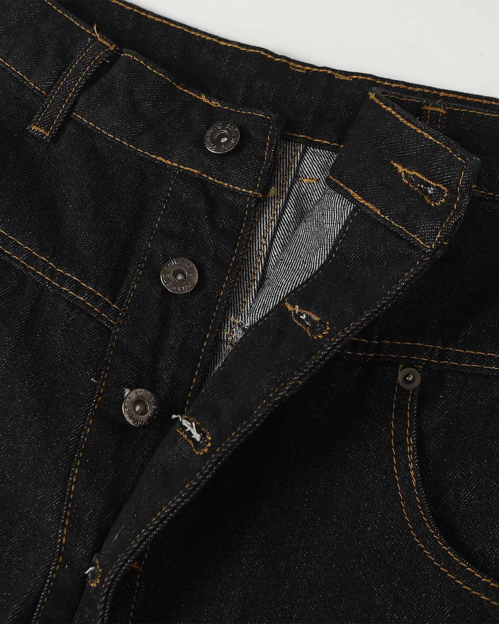 Button Detail Raw Baggy Jeans | Inflation Streetwear