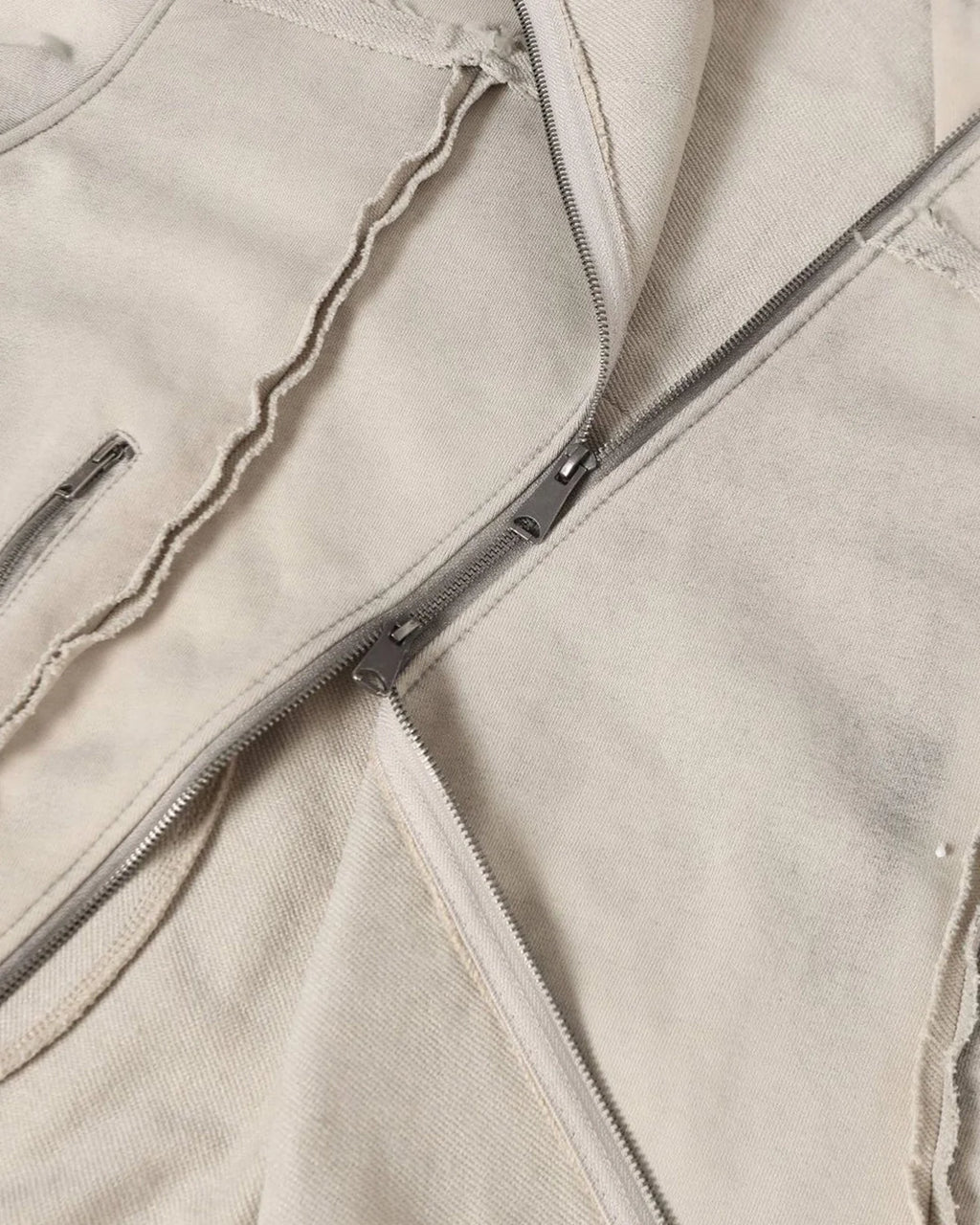 Diagonal Zipper Acid-Washed Hoodie | INFLATION Streetwear