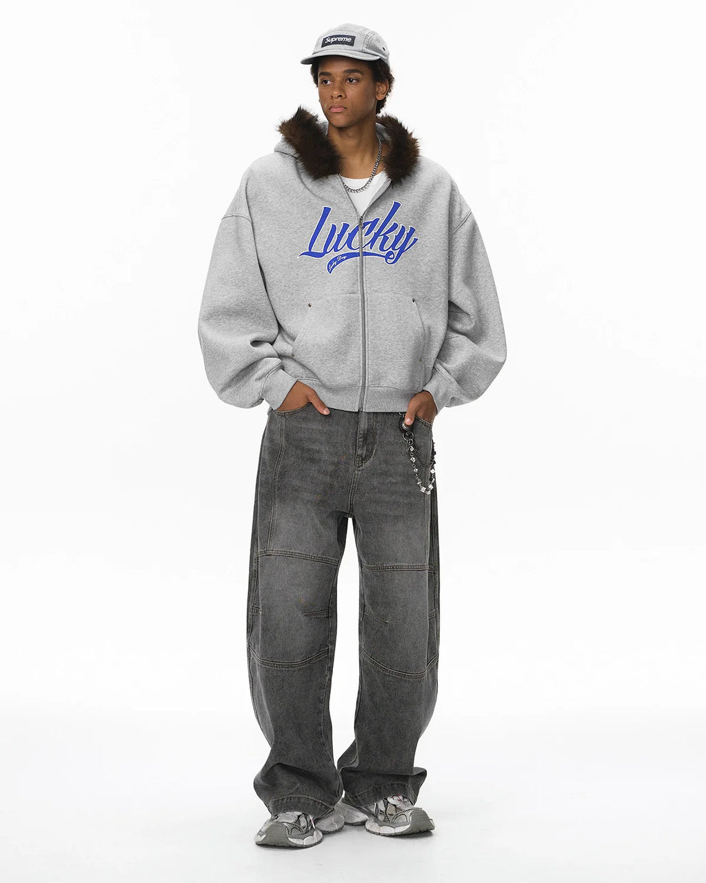 Faux Fur Collar Zip Up Hoodie Jacket  | Inflation Streetwear