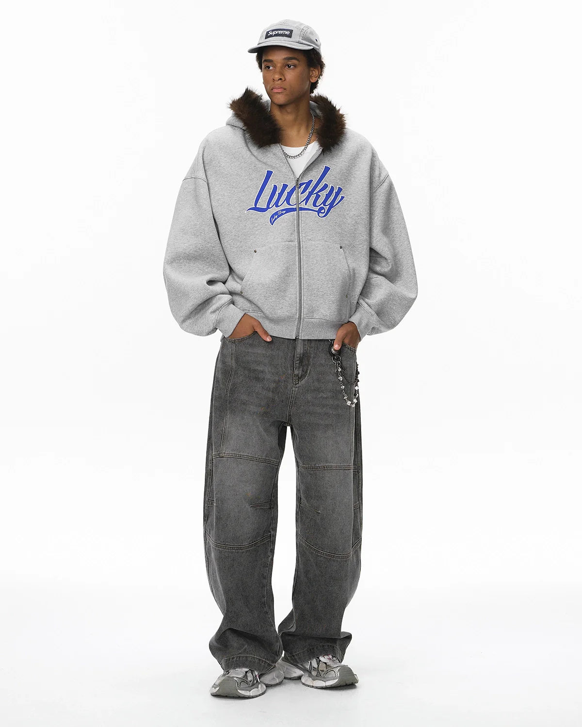 Faux Fur Collar Zip Up Hoodie Jacket  | Inflation Streetwear