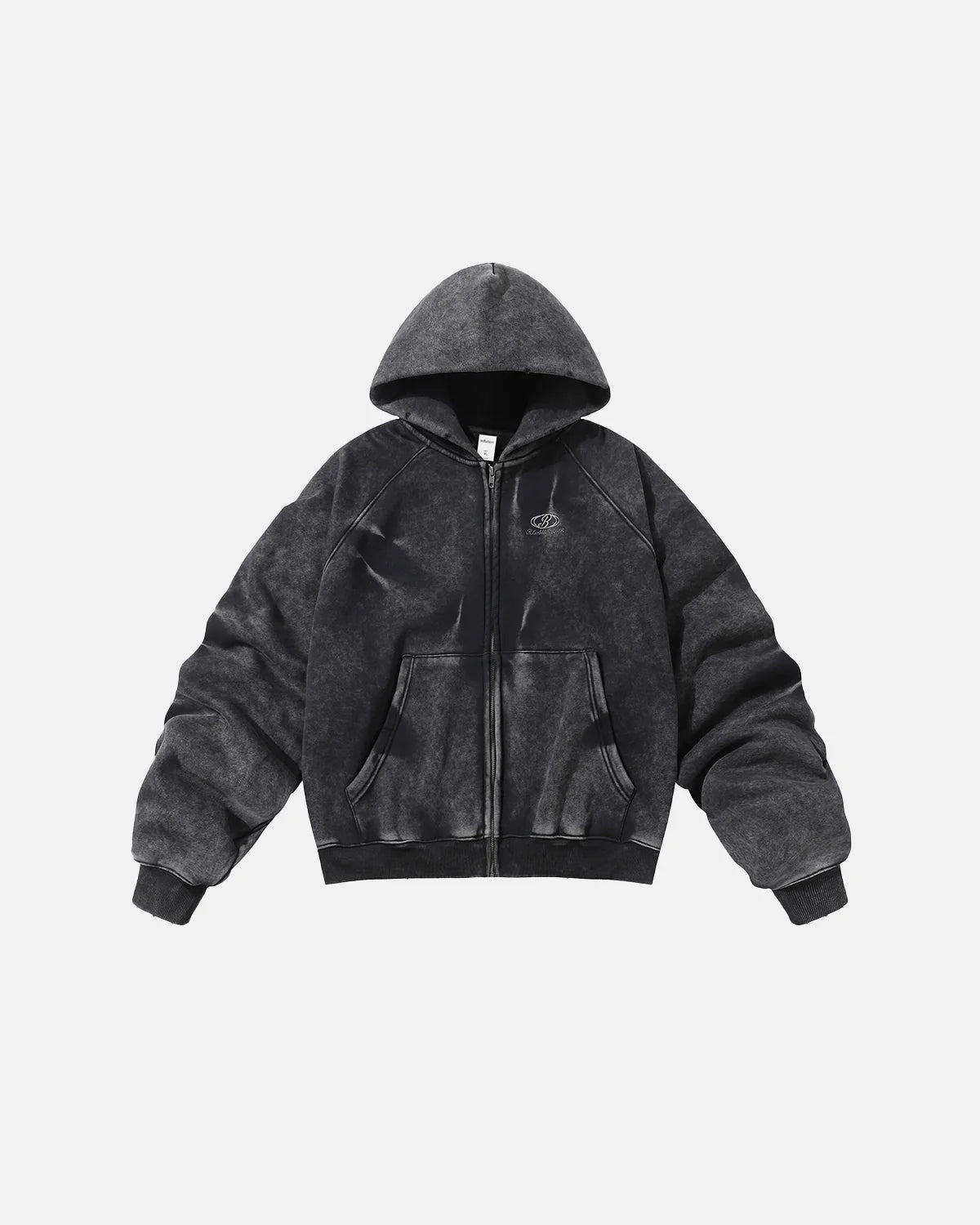 Acid Washed Embroidery Zip Up Hoodies | Inflation Streetwear