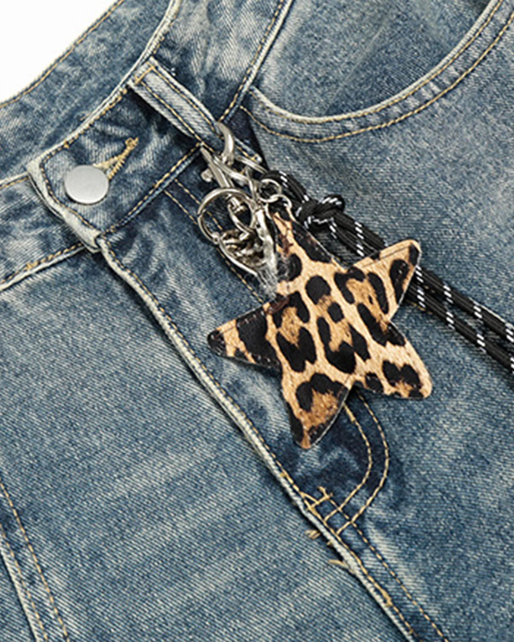 Leopard Patchwork Wide Leg Denim Jeans | Inflation Streetwear