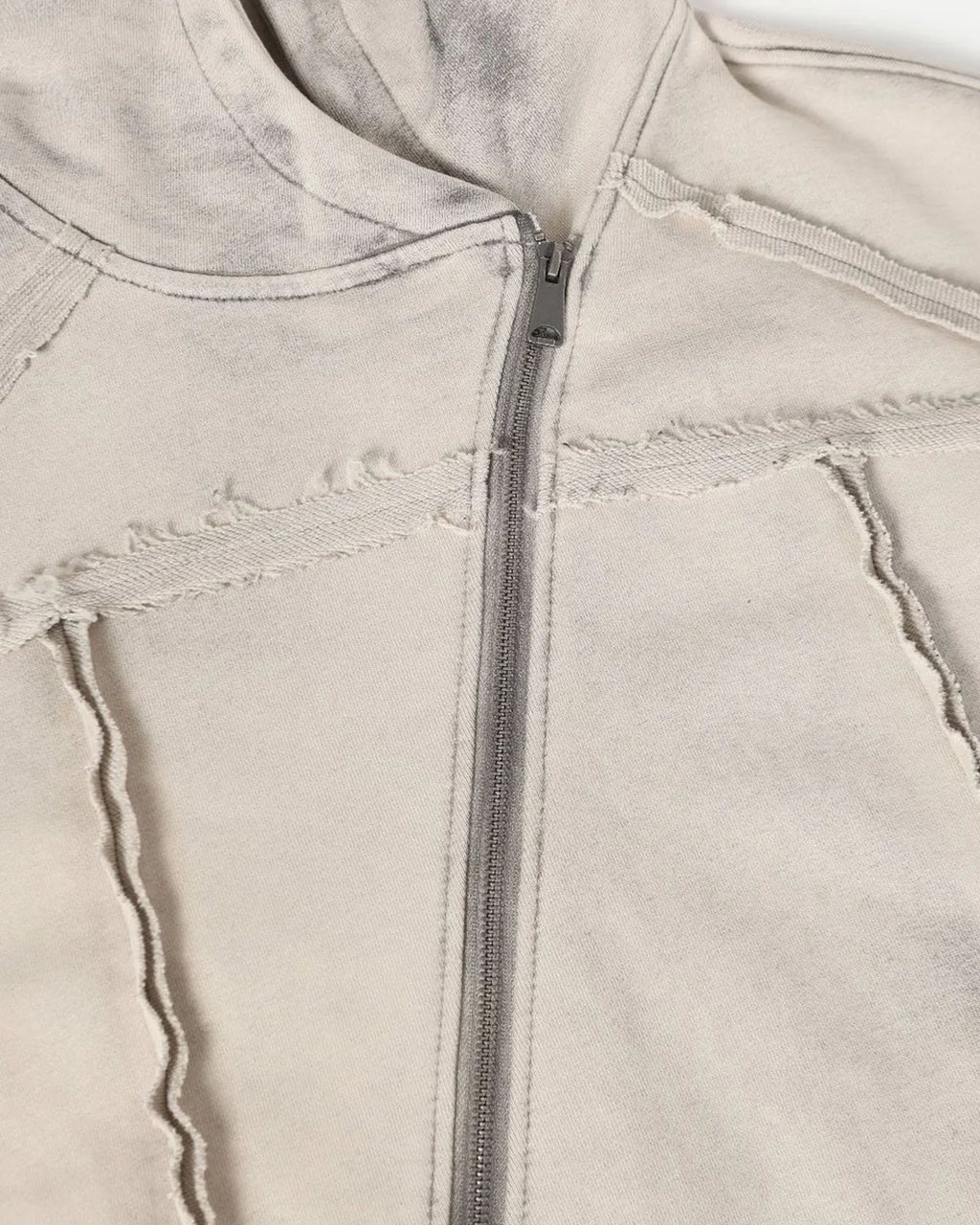 Diagonal Zipper Acid-Washed Hoodie | INFLATION Streetwear