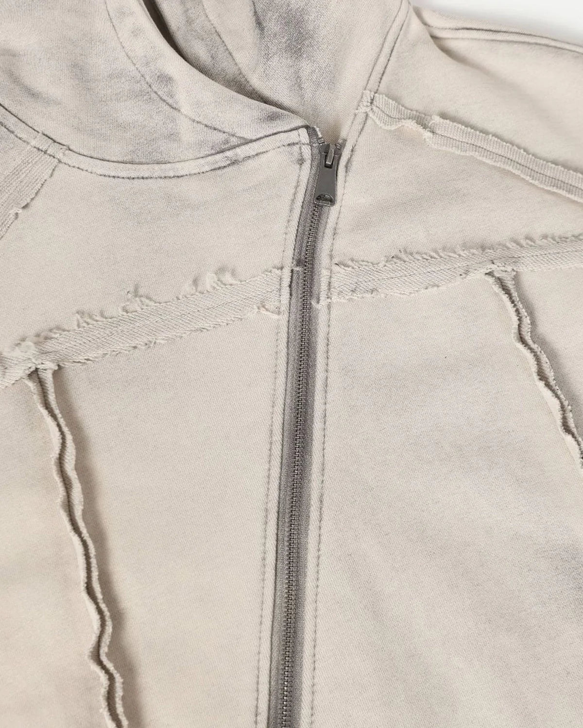 Diagonal Zipper Acid-Washed Hoodie | INFLATION Streetwear