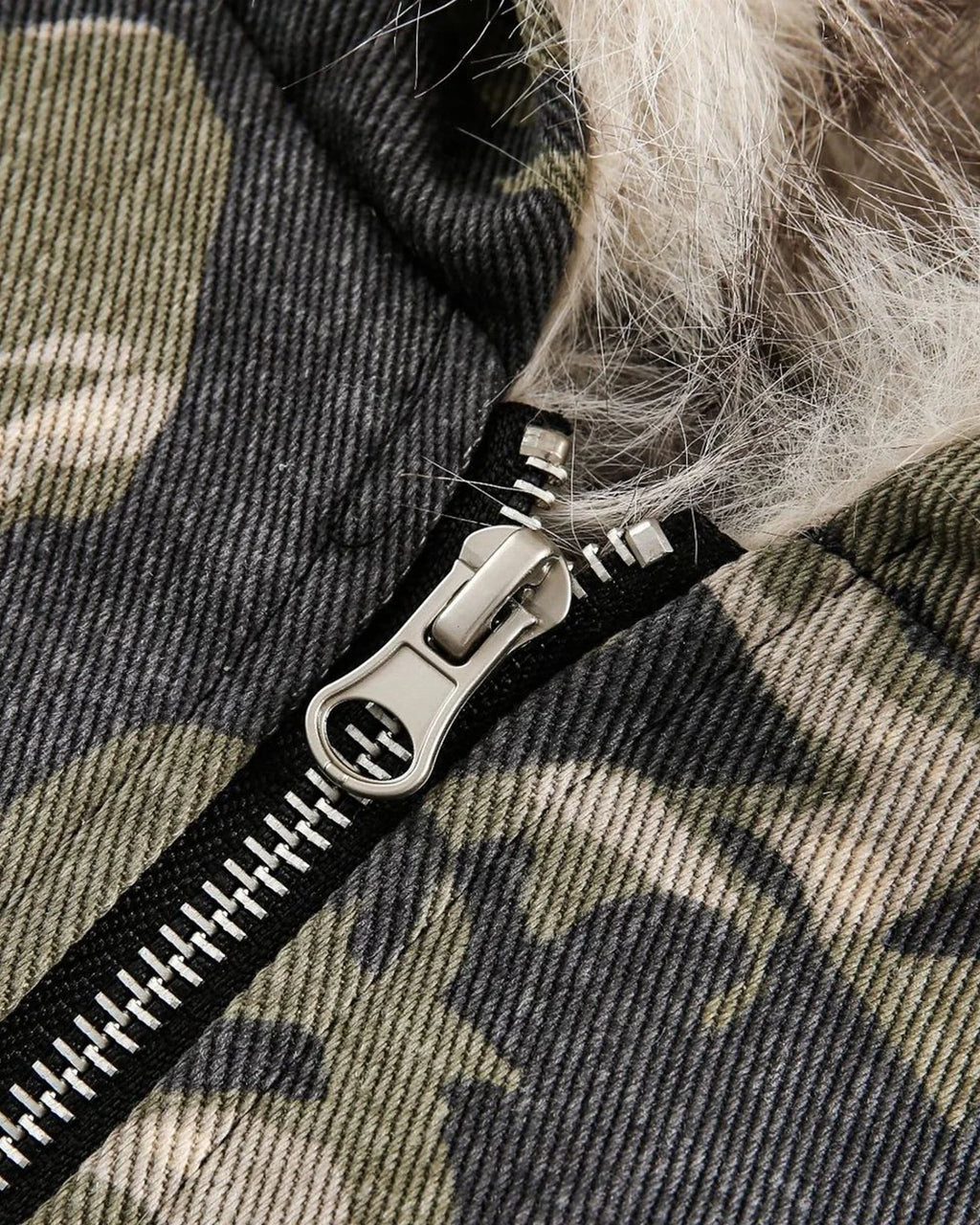 Camo Faux Fur Padded Hooded Jacket | INFLATION Streetwear