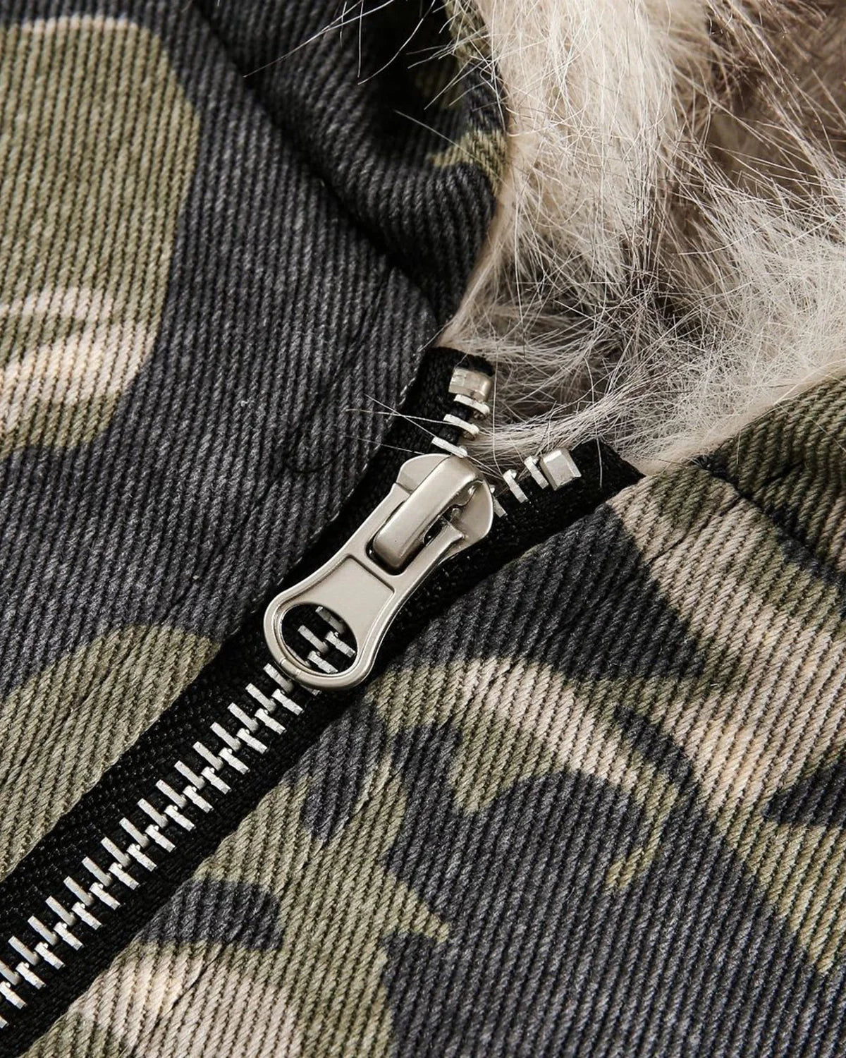 Camo Faux Fur Padded Hooded Jacket | INFLATION Streetwear