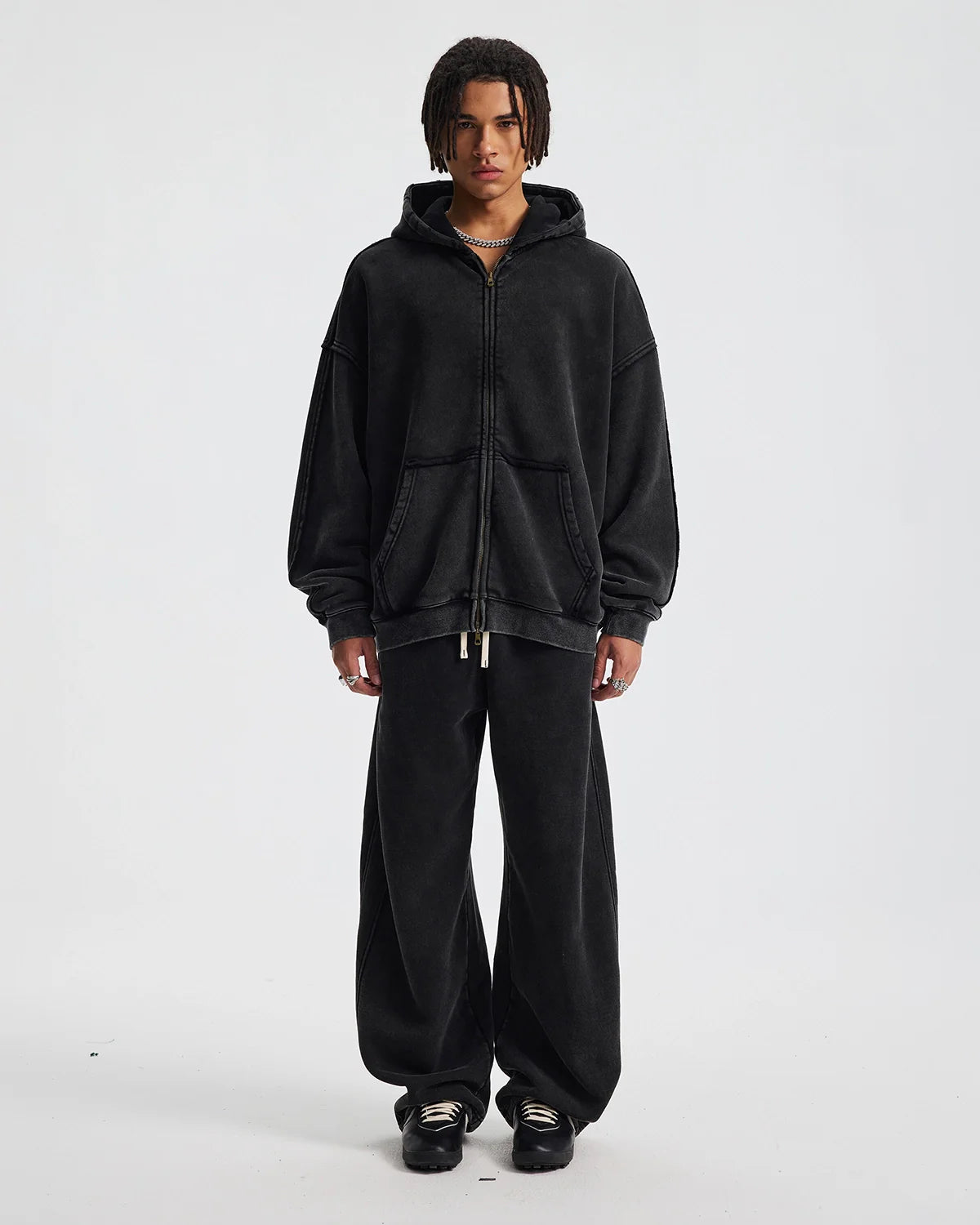 Distressed Acid Wash Double Zip Up Hoodies | Inflation Streetwear