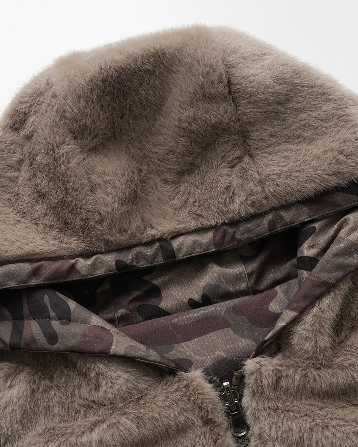 Reversible Camo Faux Fur Cotton Jacket | Inflation Streetwear
