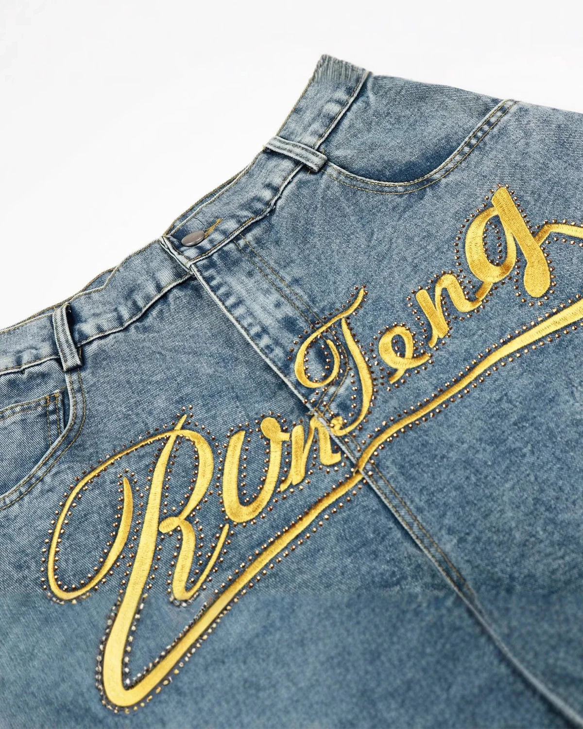 Rivets Embroidered Baggy Jeans | INFLATION Streetwear