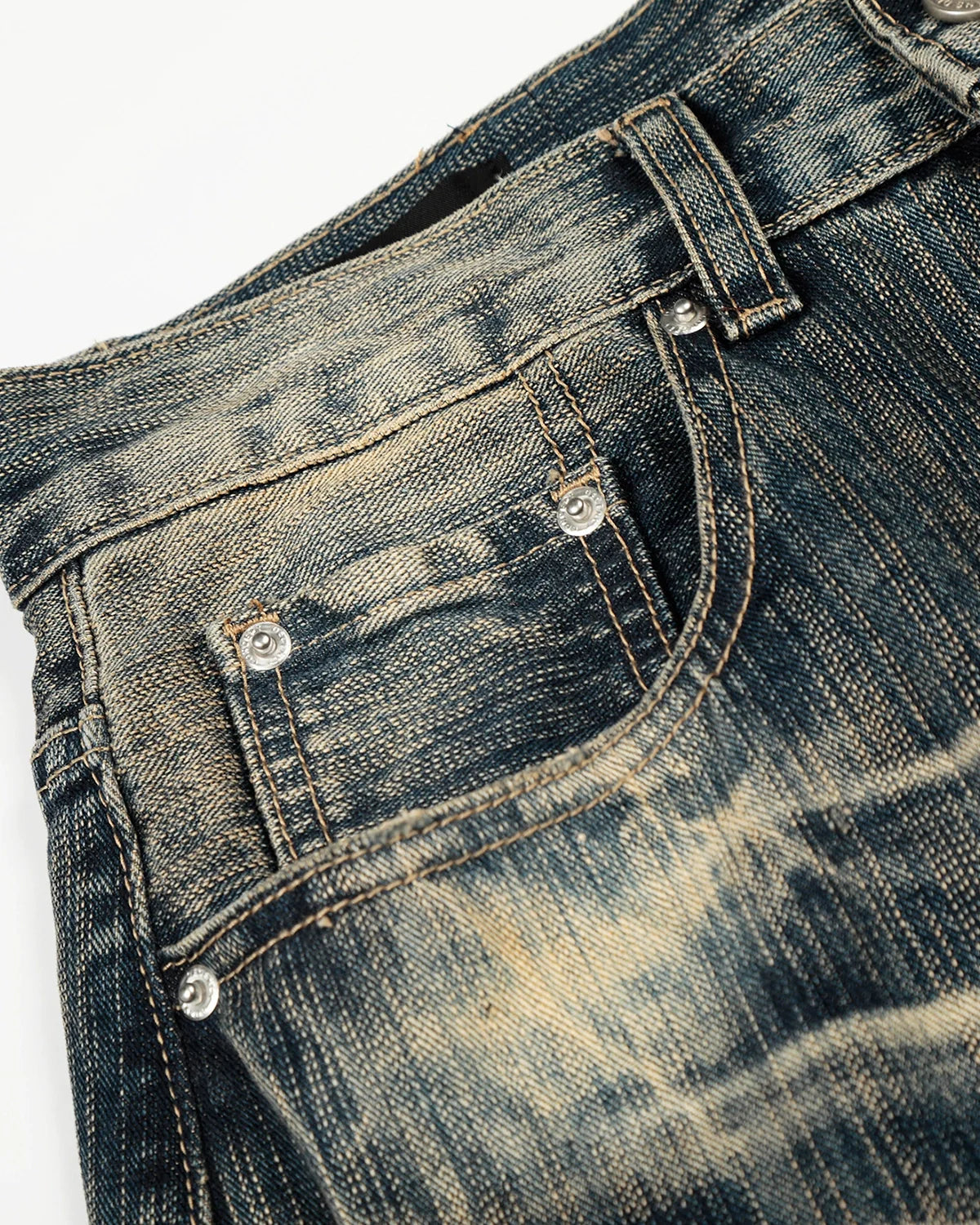 Distressed Whisker Wash Effect Baggy Jeans | Inflation Streetwear