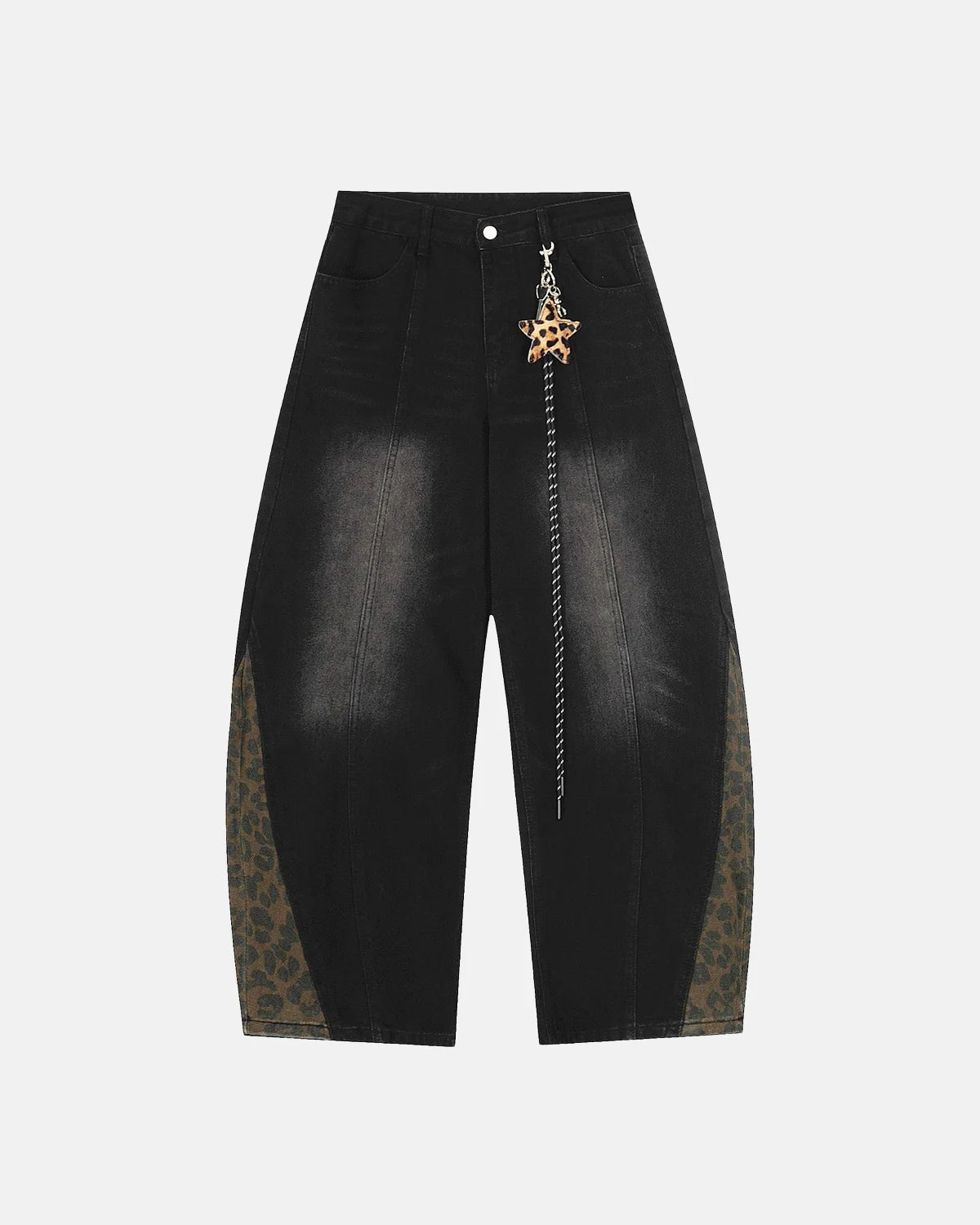 Leopard Patchwork Wide Leg Denim Jeans | Inflation Streetwear