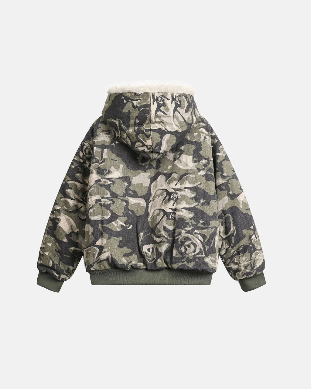 Camo Faux Fur Padded Hooded Jacket | INFLATION Streetwear